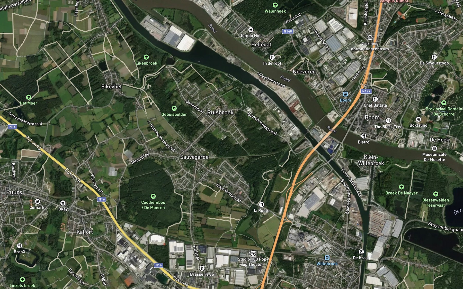 Satellite map of the Boomsebeek