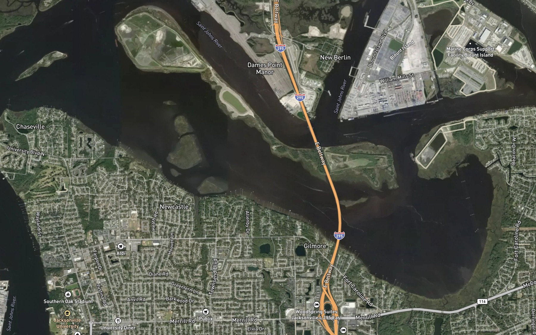 Satellite map of the Mill Cove