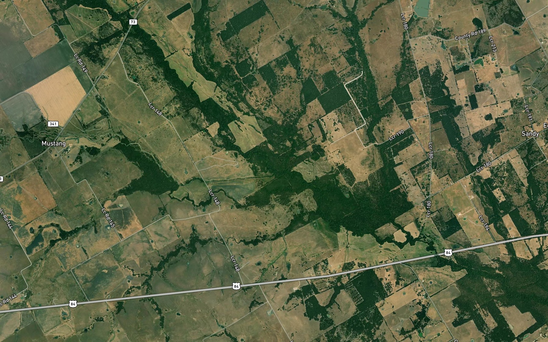 Satellite map of the Mustang Creek