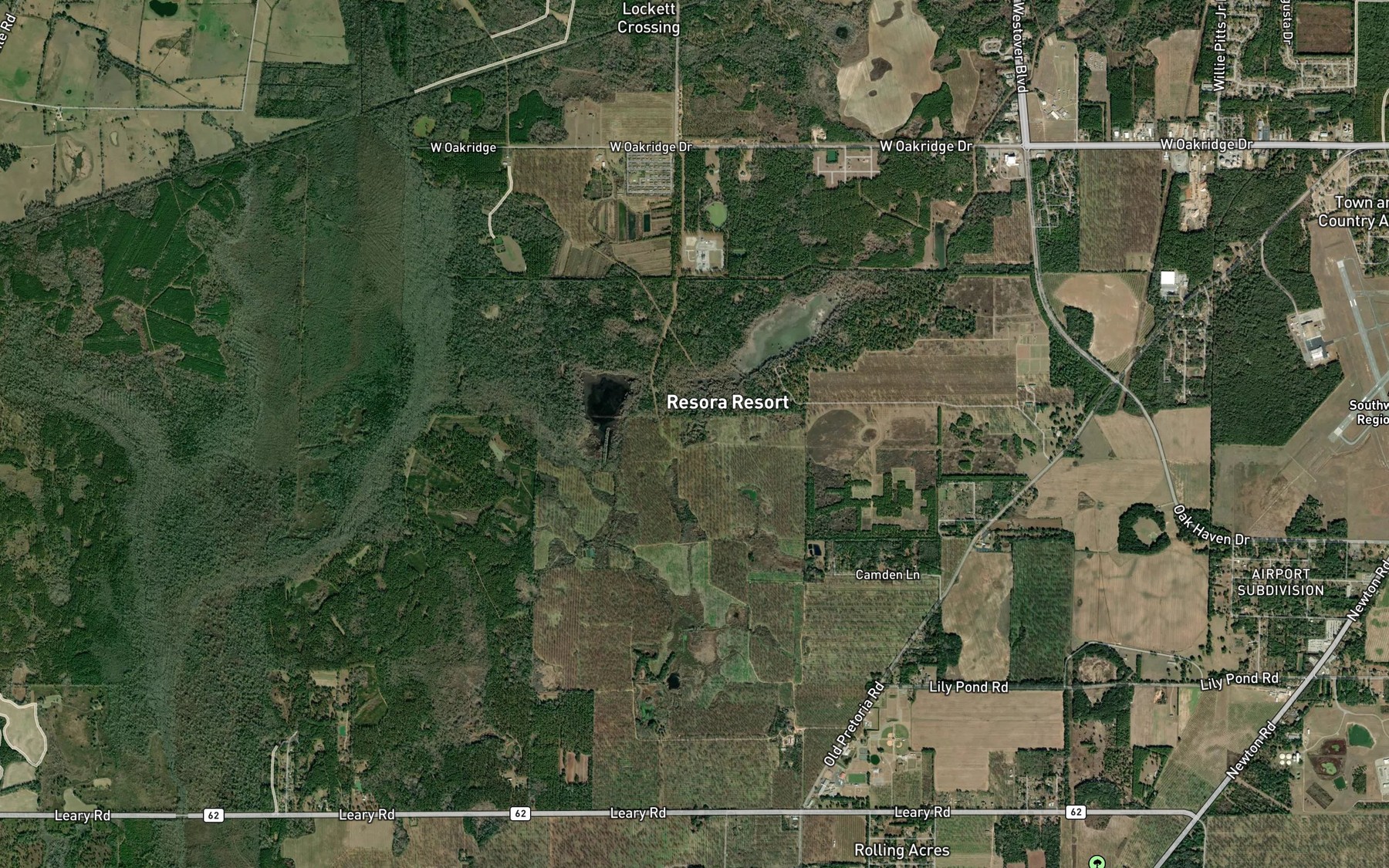 Satellite map of the Rush Pond