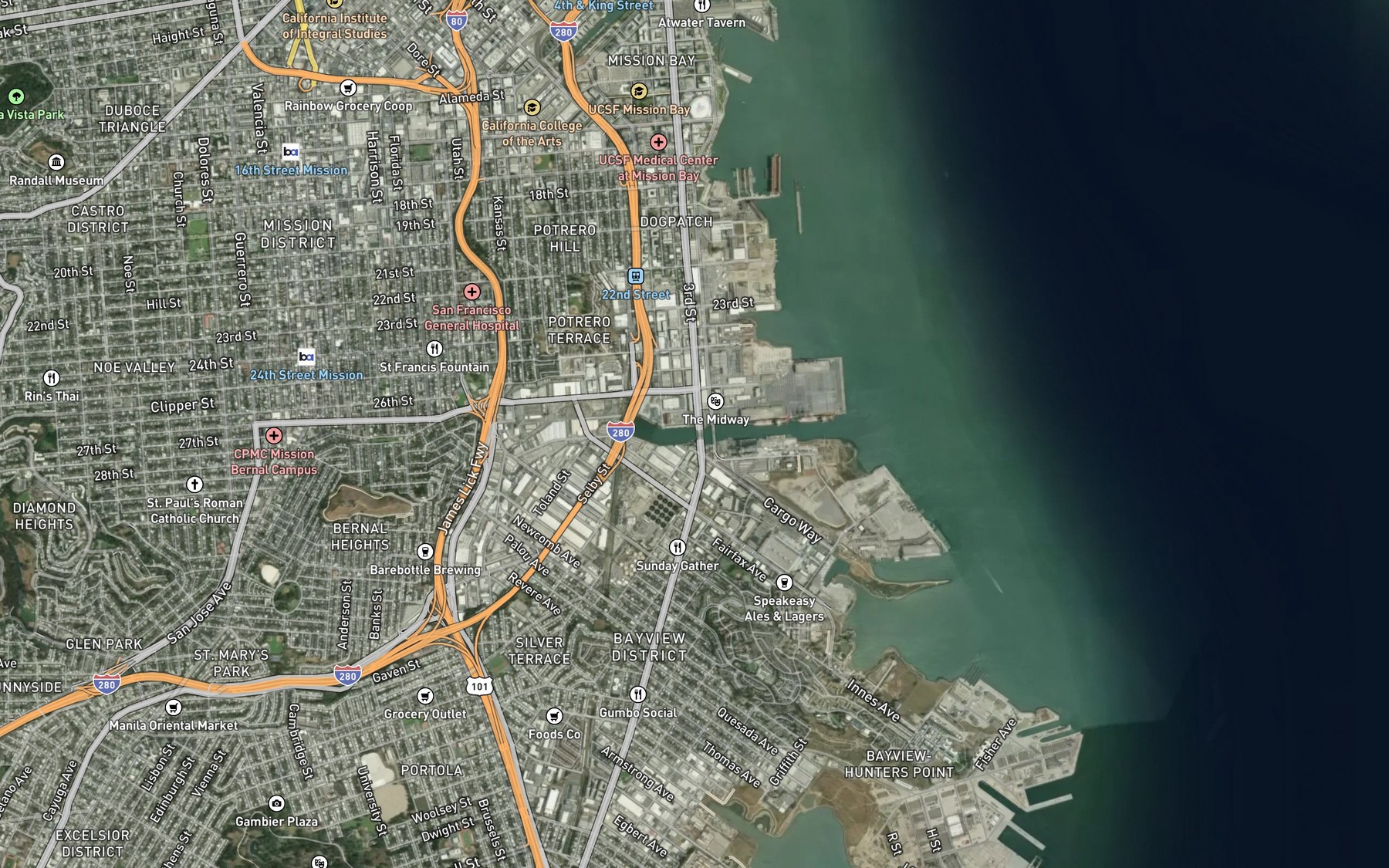 Satellite map of the Islais Creek Channel