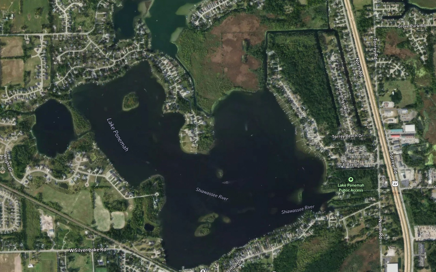 Satellite map of the Lake Ponemah
