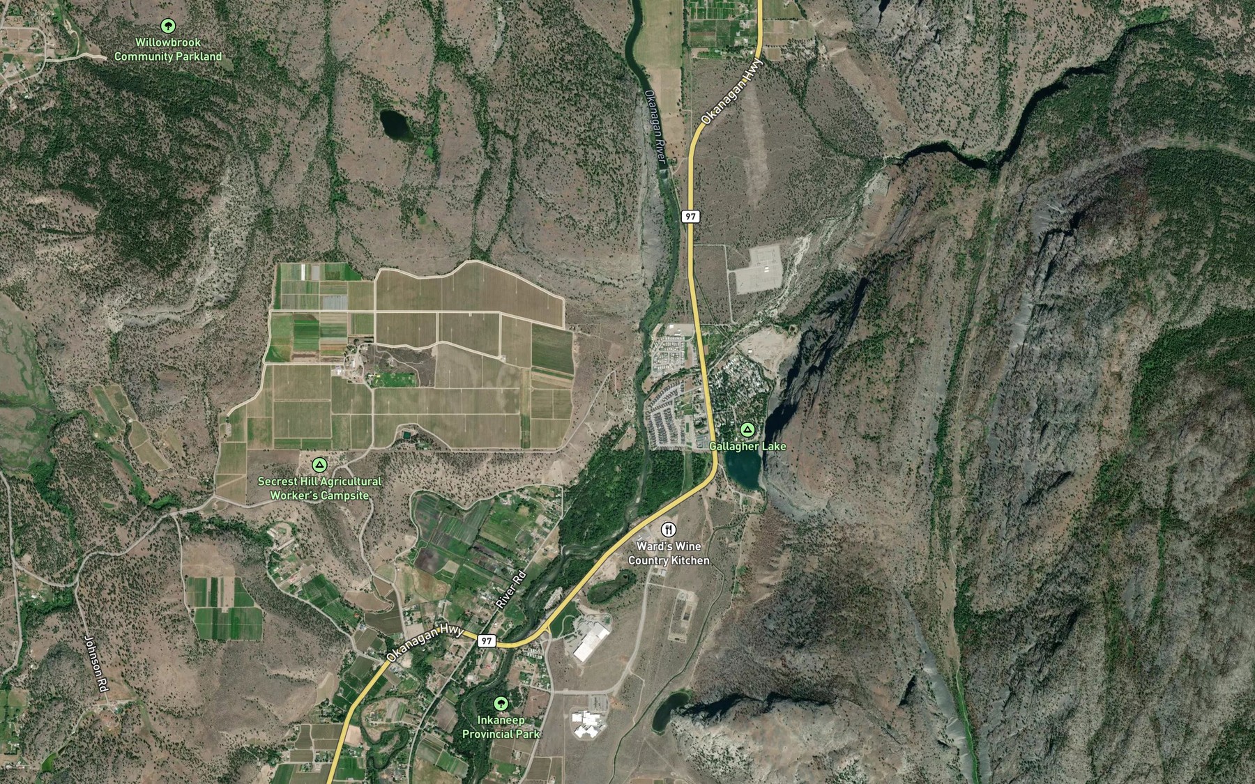 Satellite map of the Vaseux Creek