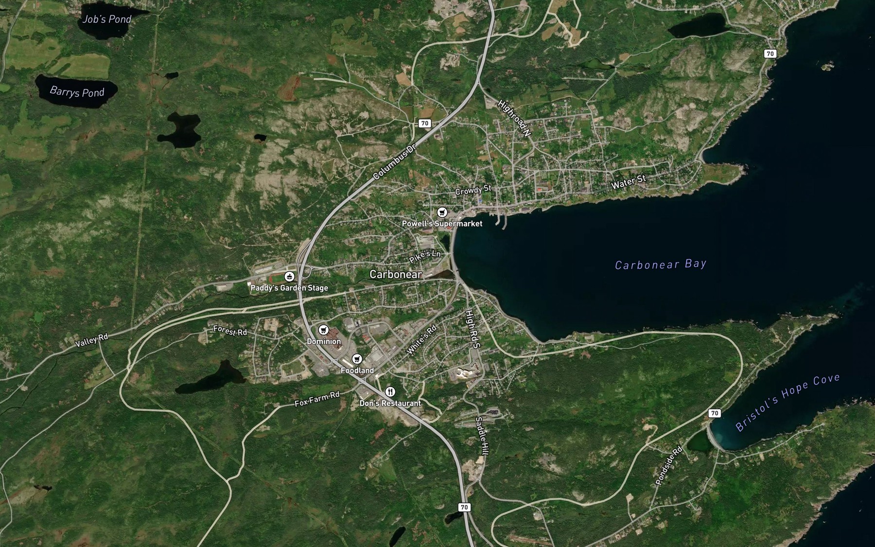 Satellite map of the Three Corner Pond