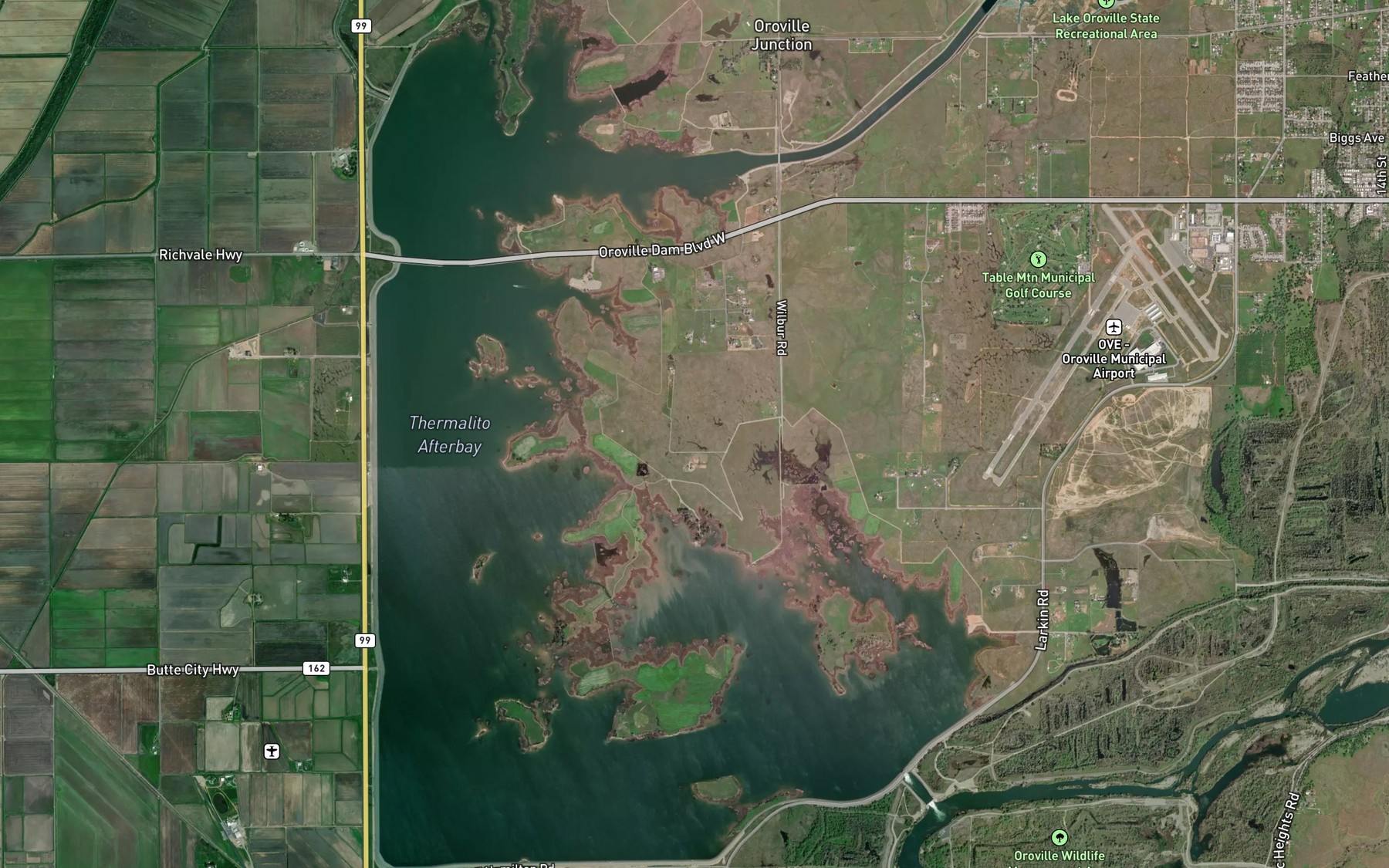 Satellite map of the Thermalito Afterbay