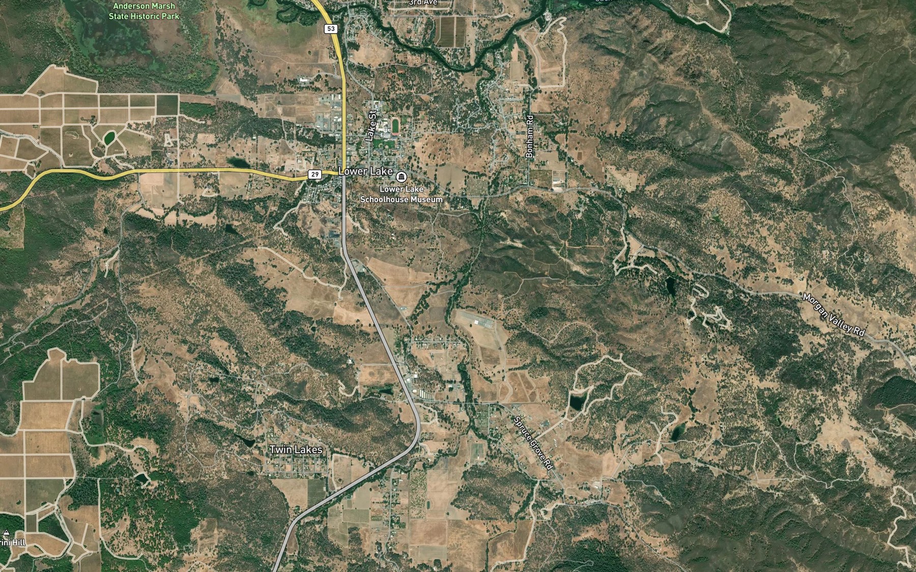 Satellite map of the Clayton Creek