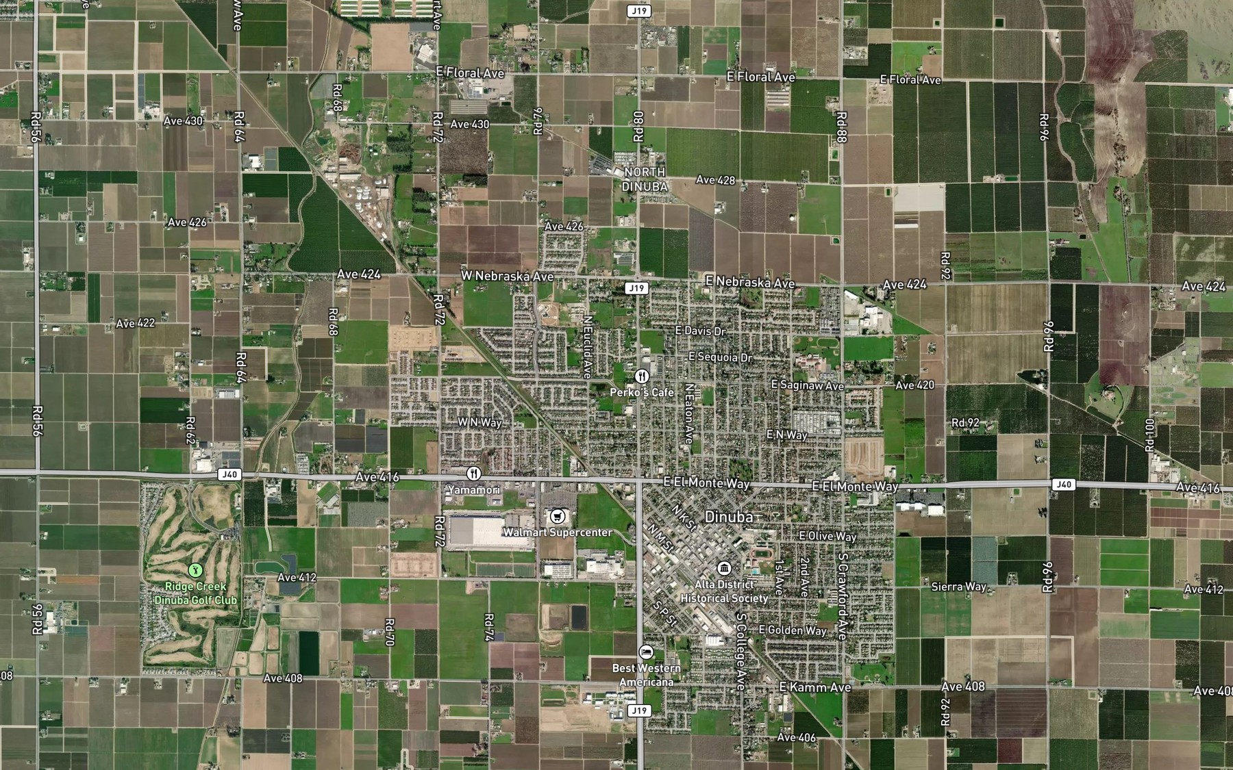 Satellite map of the Dinuba Town Ditch