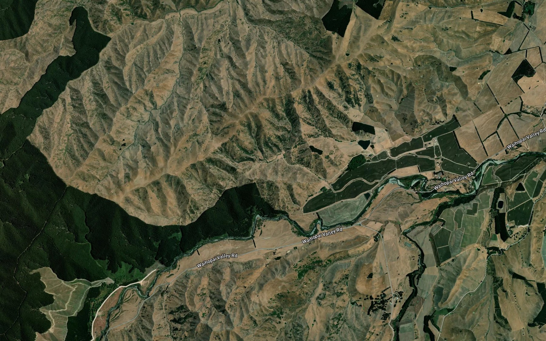 Satellite map of the Waihopai River