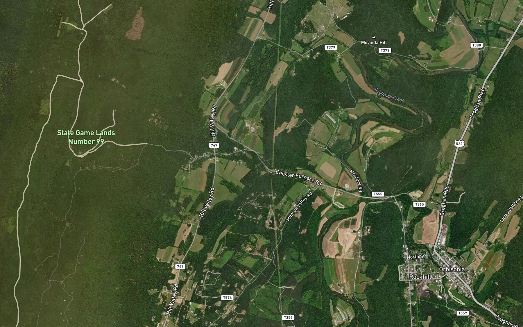 Satellite map of the Carothers Gap Run