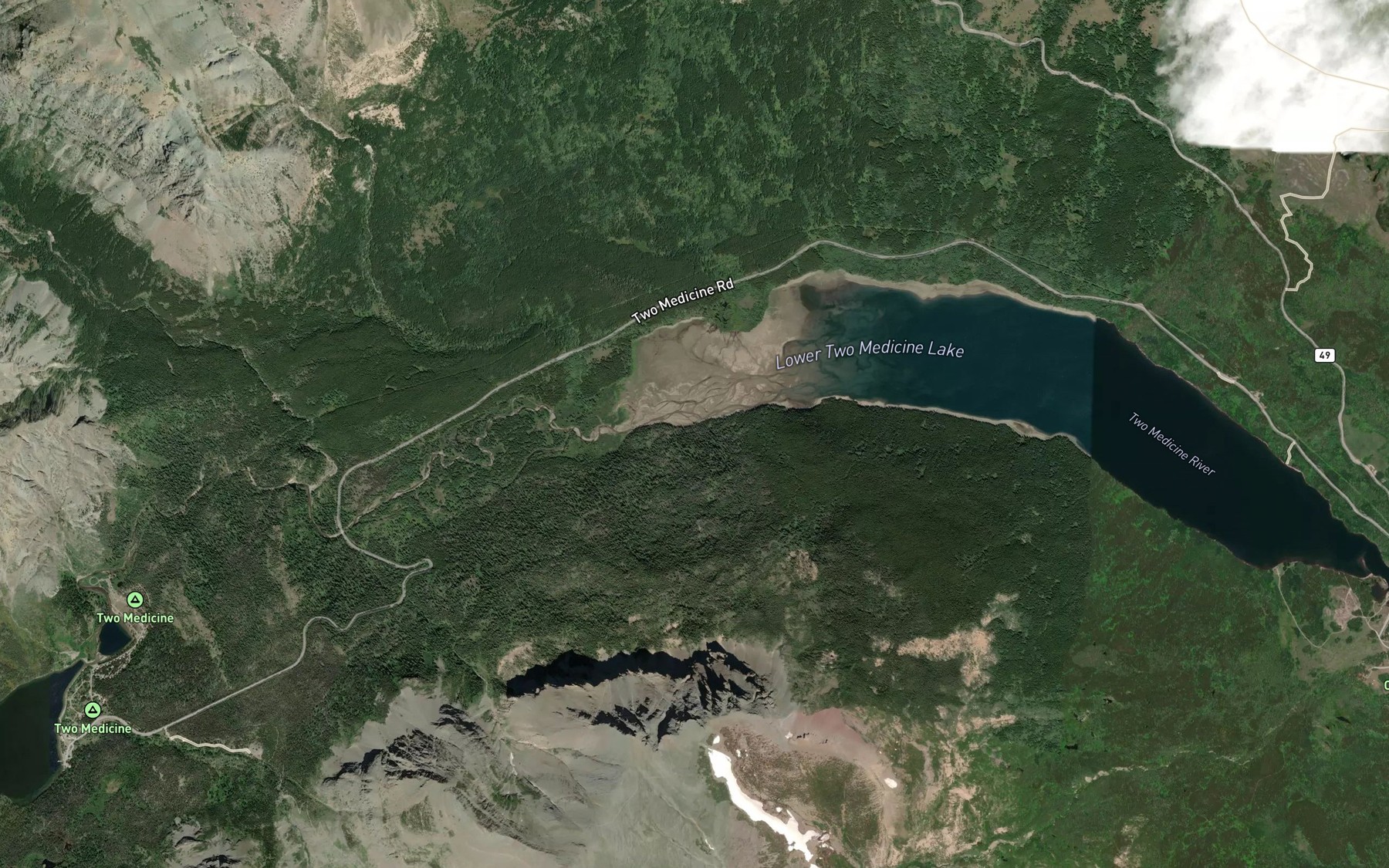 Satellite map of the Two Medicine Creek