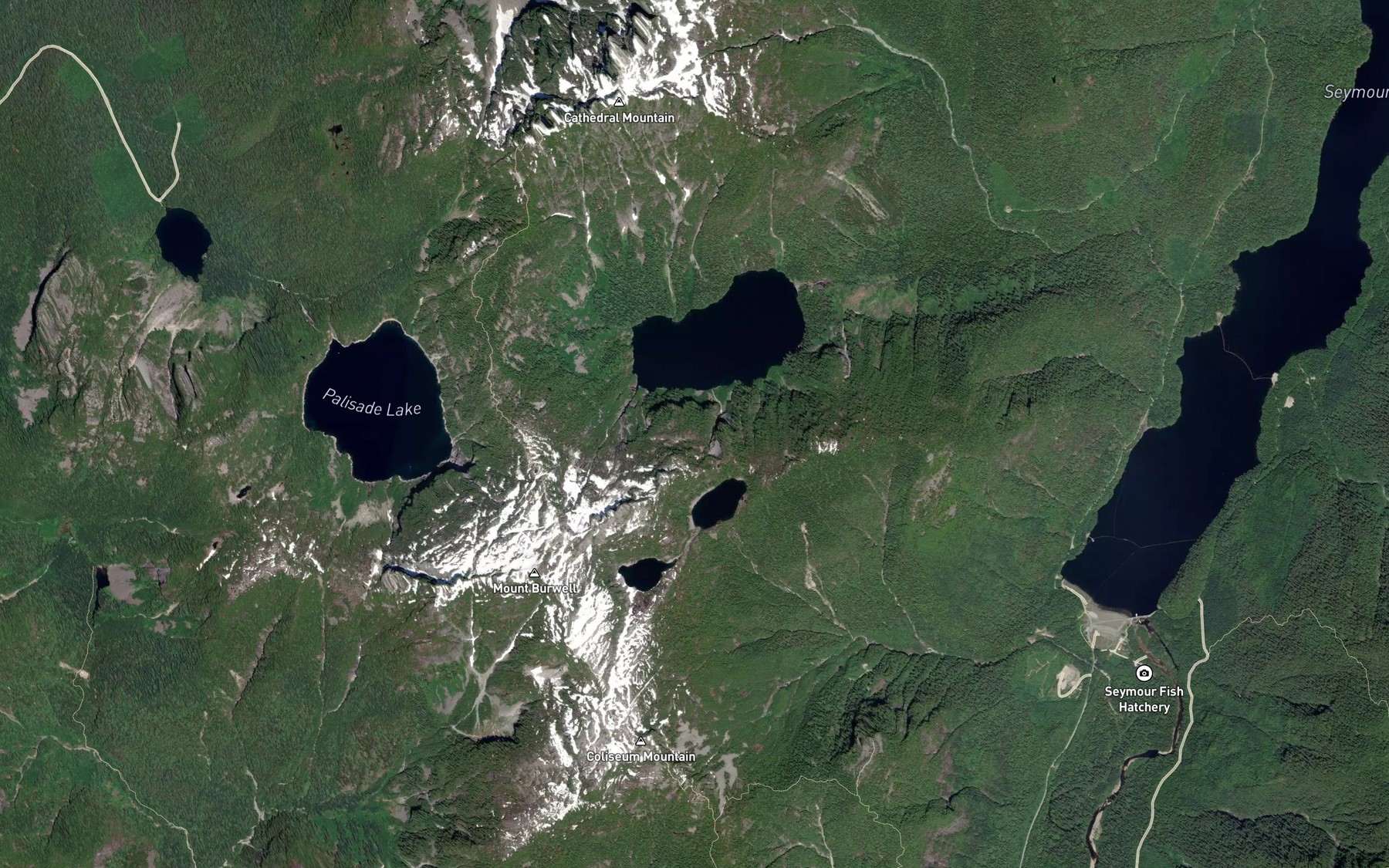 Satellite map of the Cornett Lakes