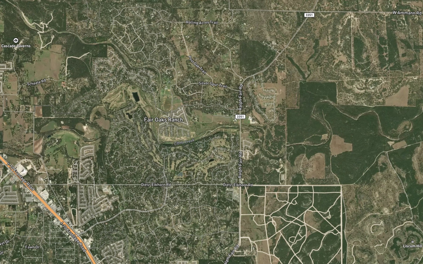 Satellite map of the Postoak Creek
