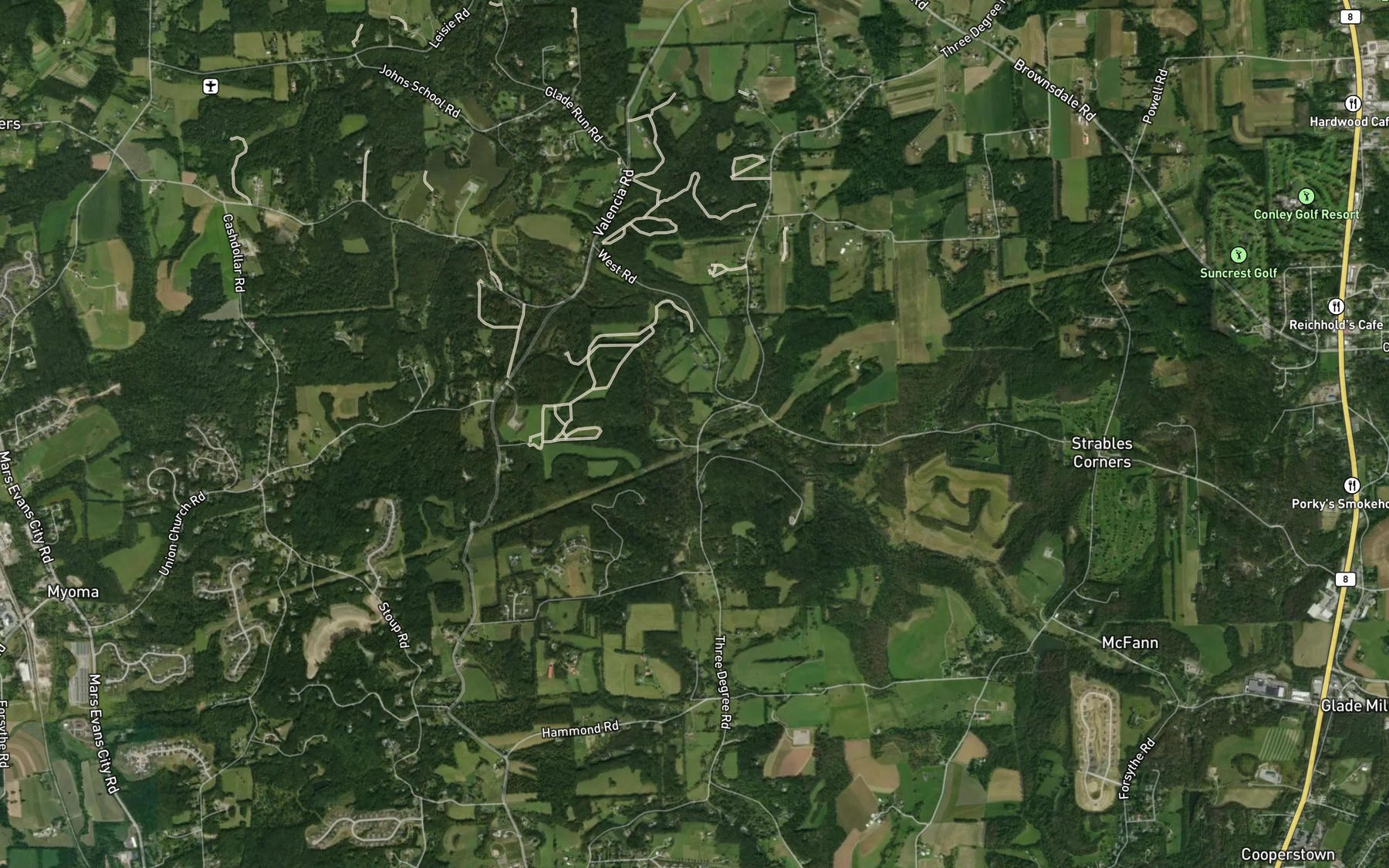 Satellite map of the Glade Run