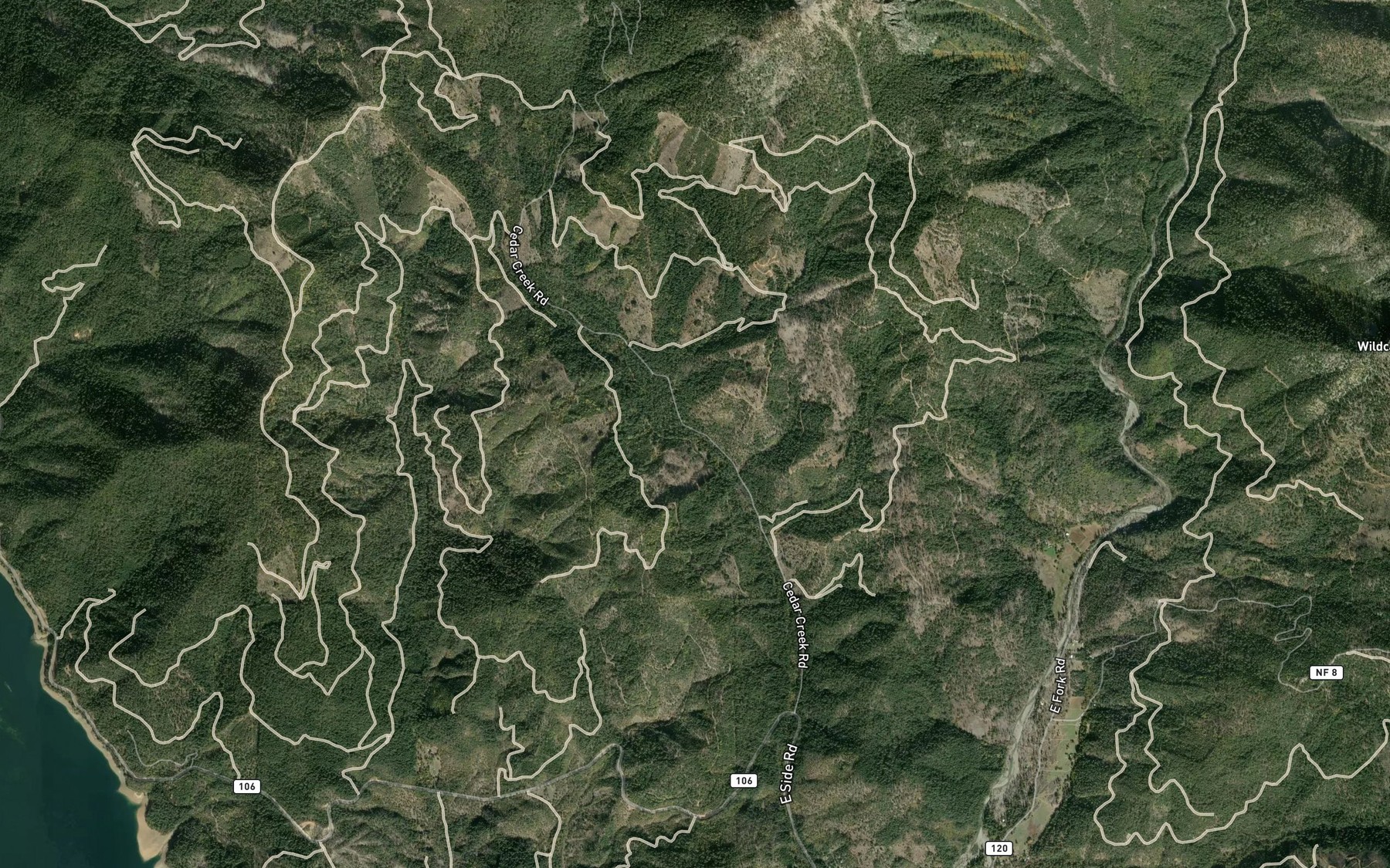 Satellite map of the Menzel Creek