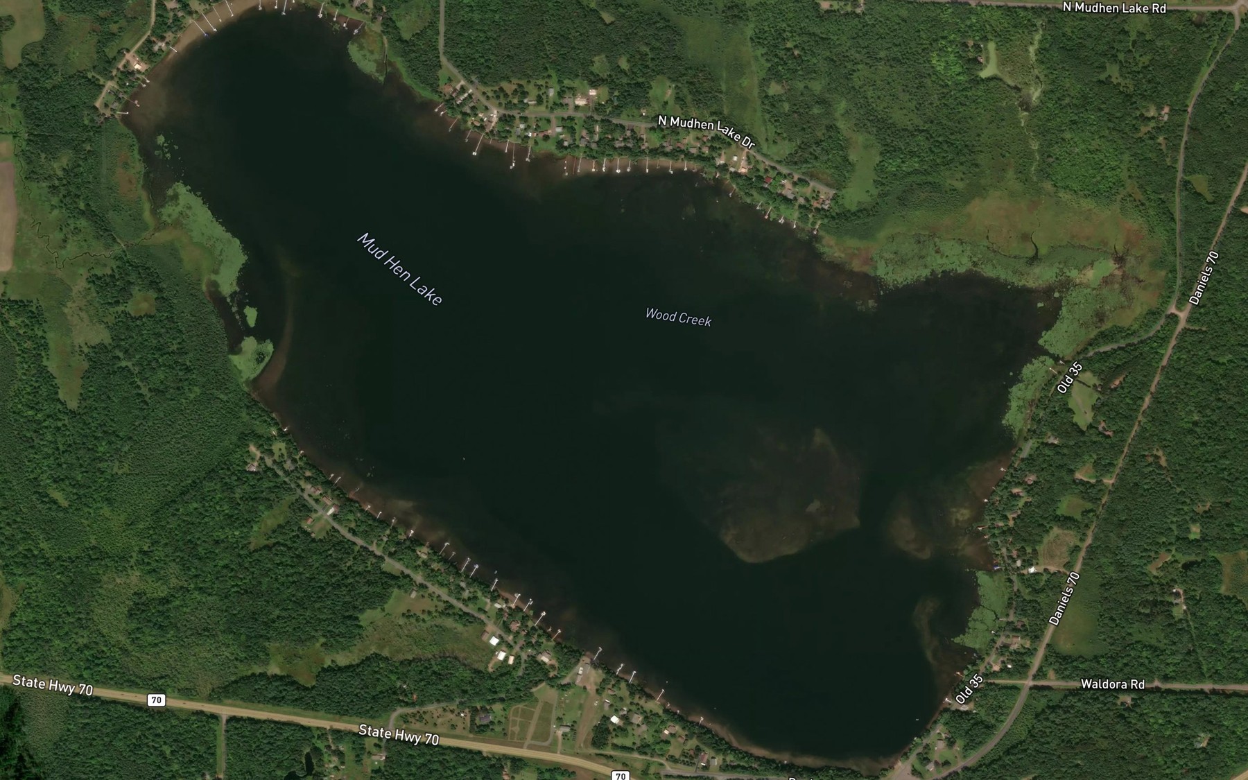 Satellite map of the Mud Hen Lake