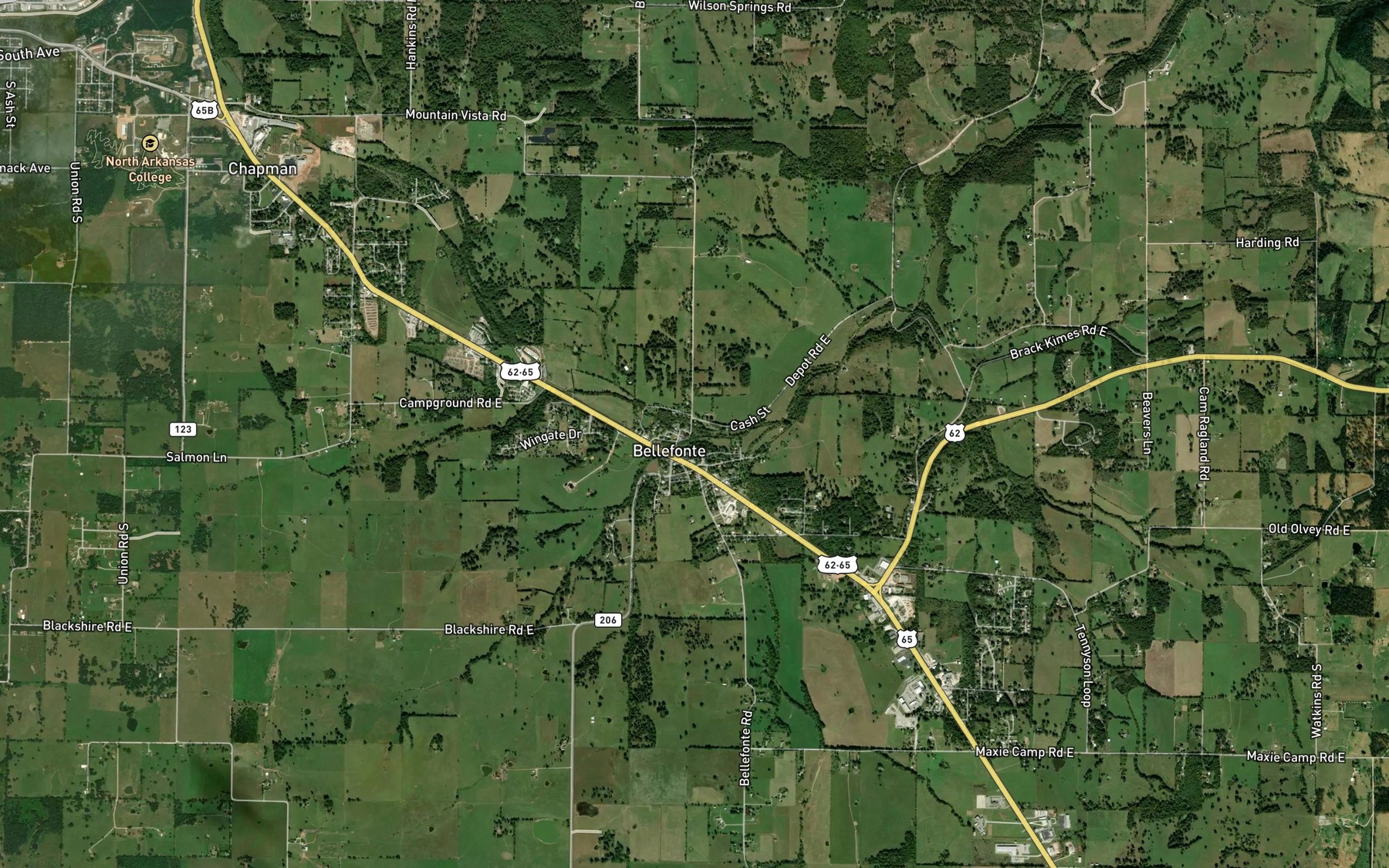 Satellite map of the Brush Creek