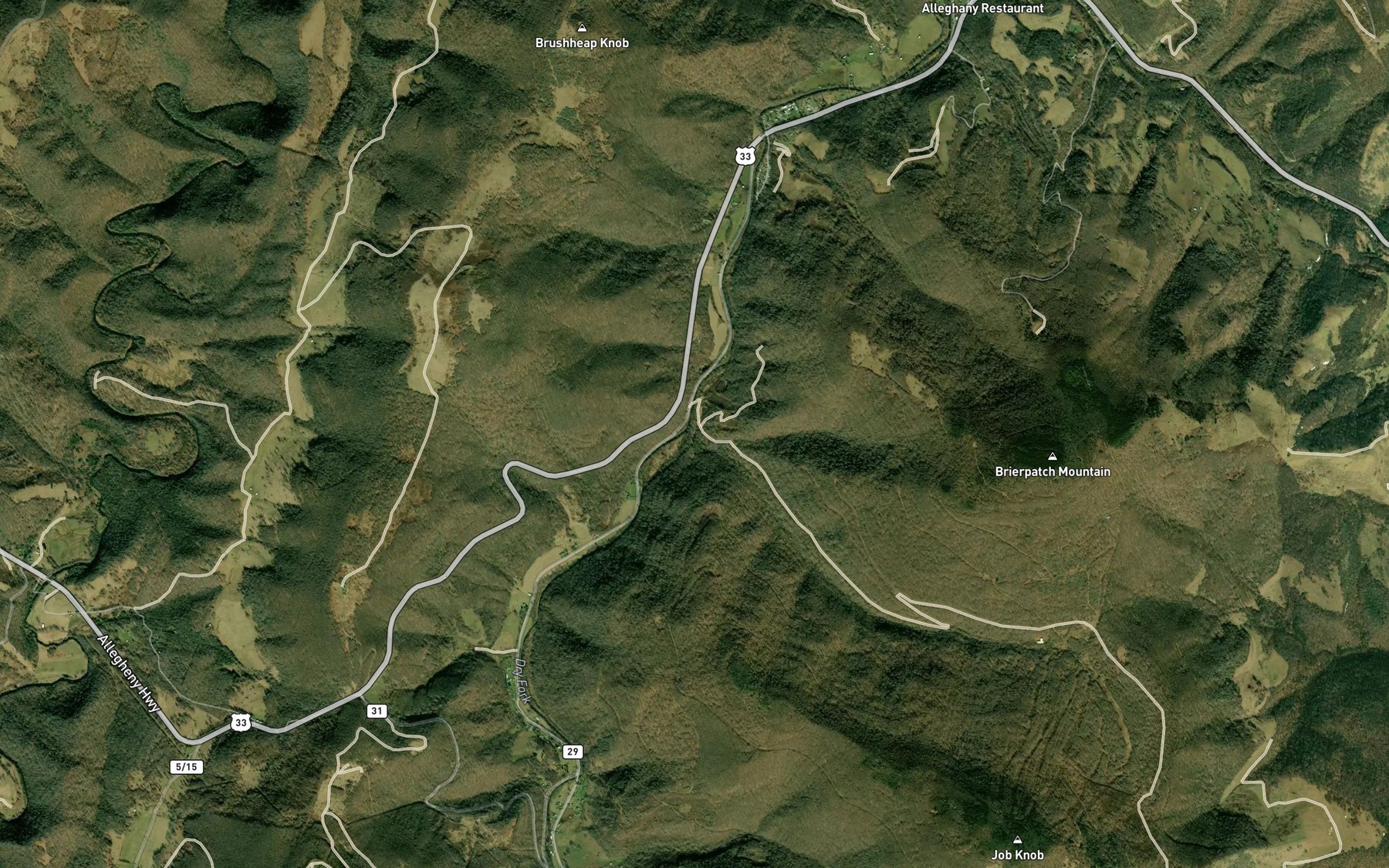 Satellite map of the Tory Camp Run