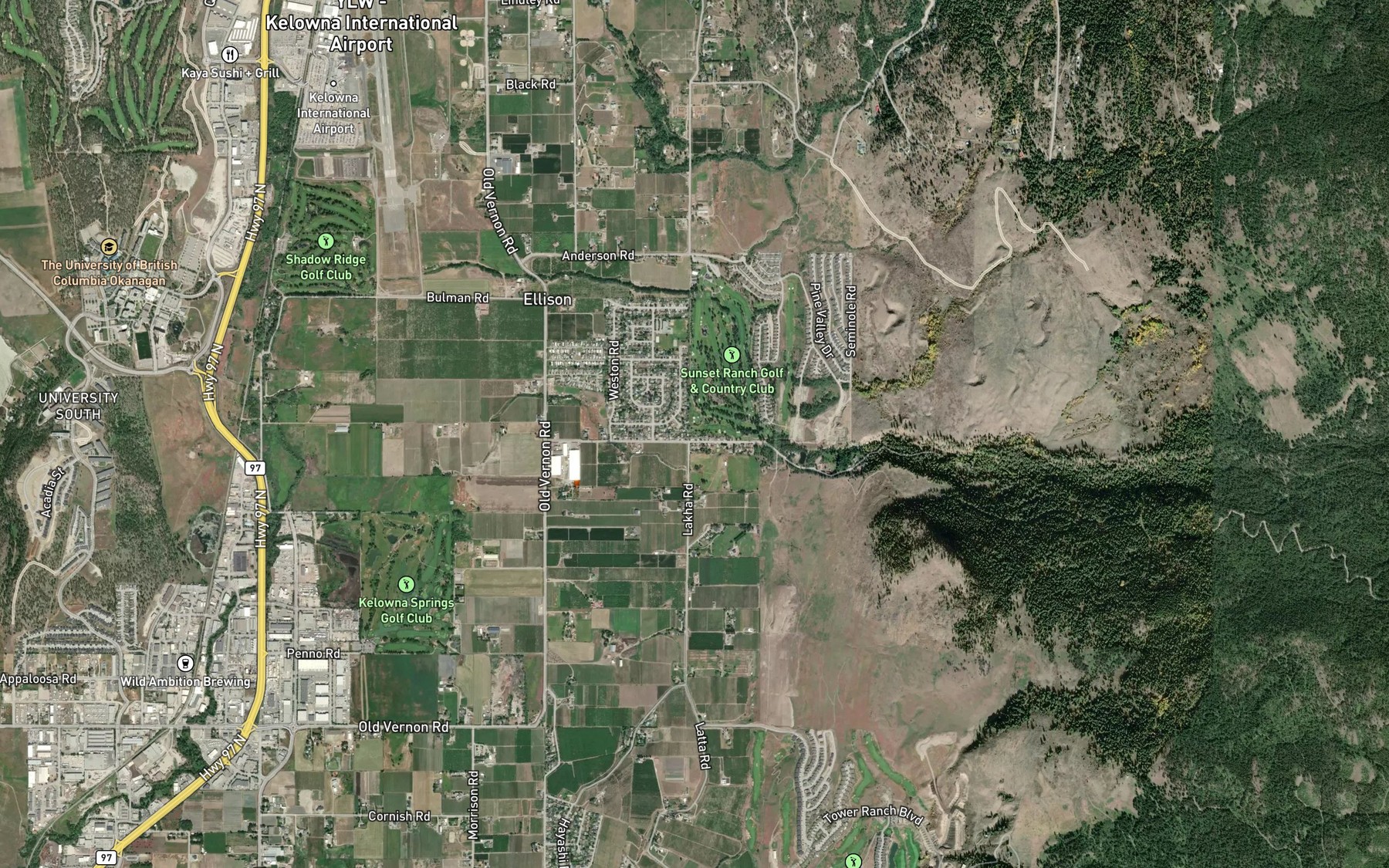Satellite map of the Rockface Creek