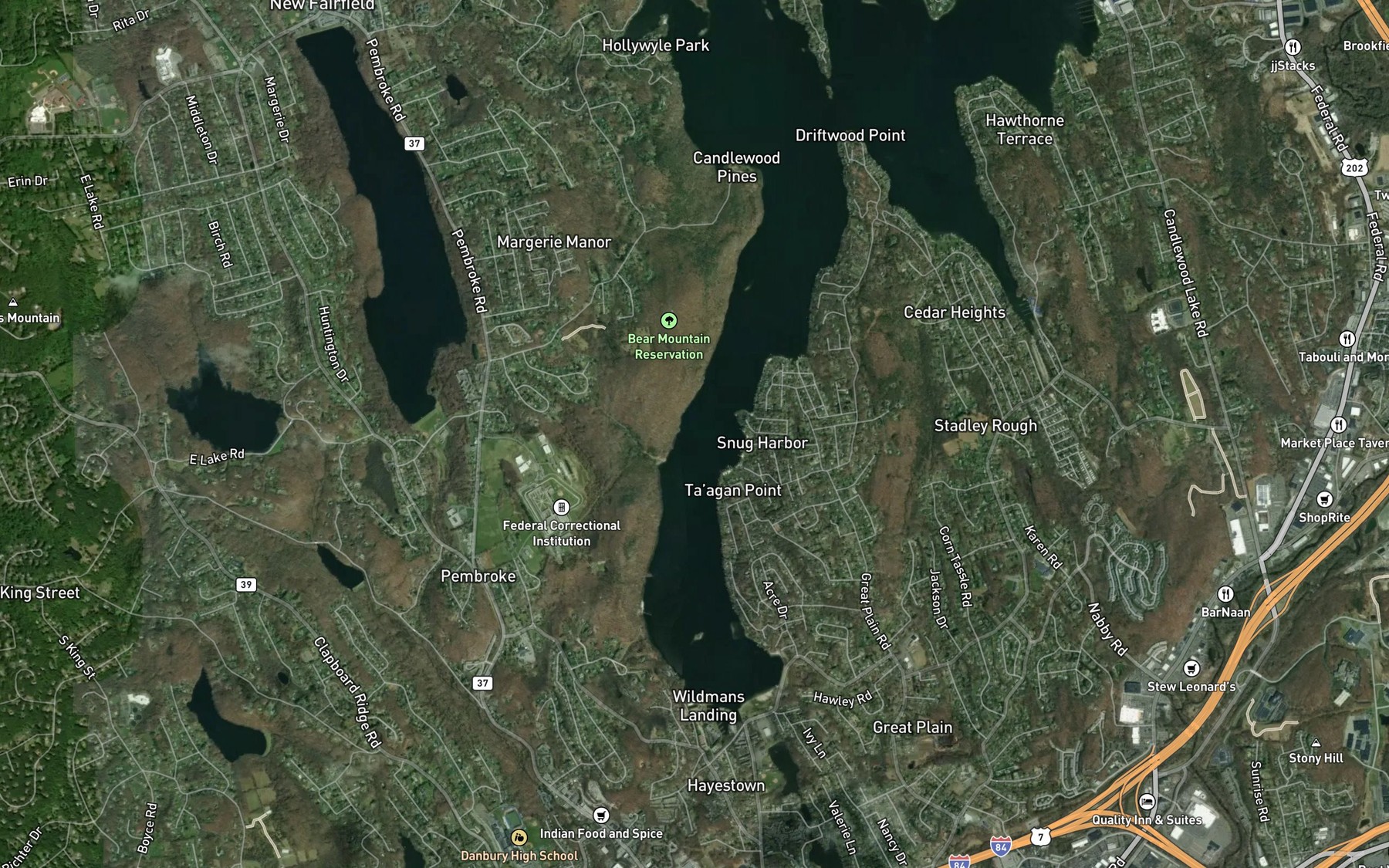 Satellite map of the Danbury Bay
