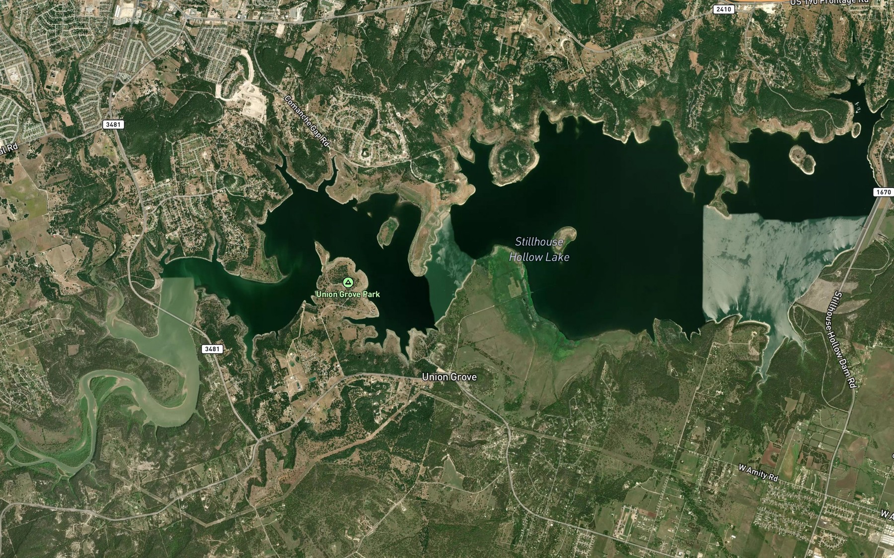 Satellite map of the Stillhouse Hollow Lake