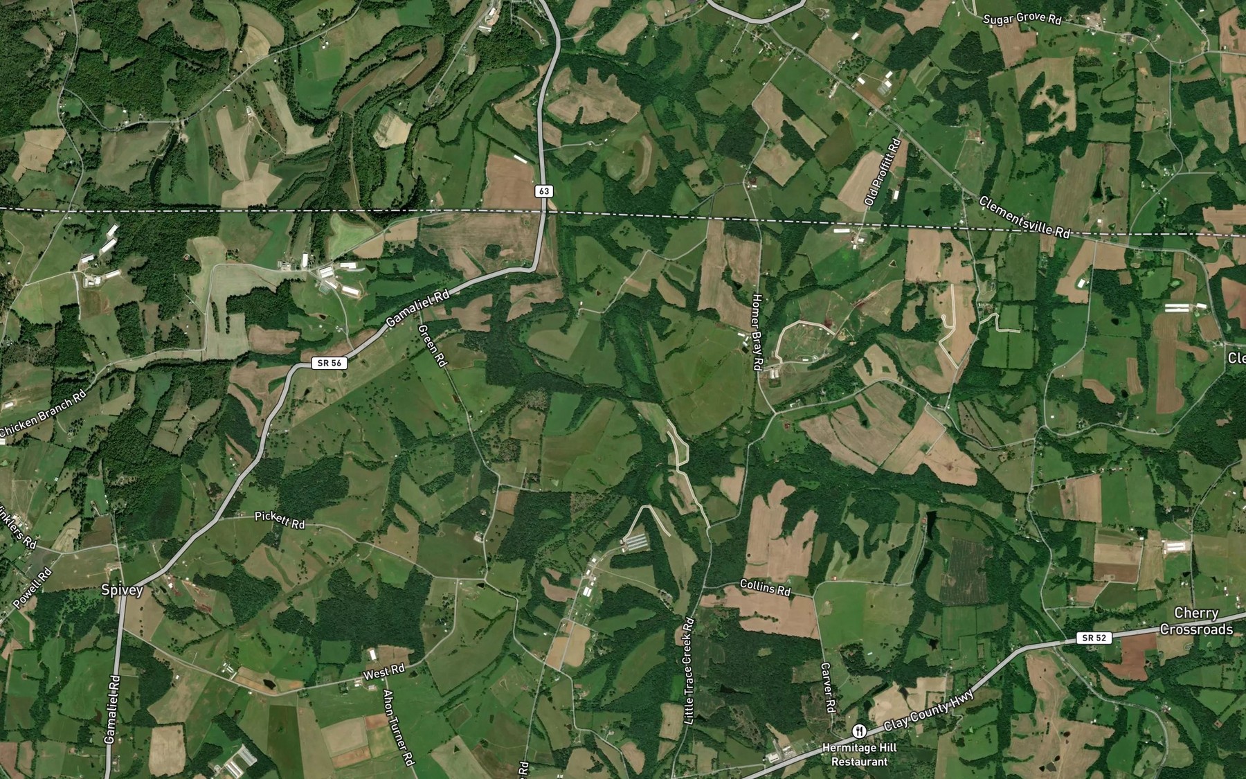 Satellite map of the Trace Creek