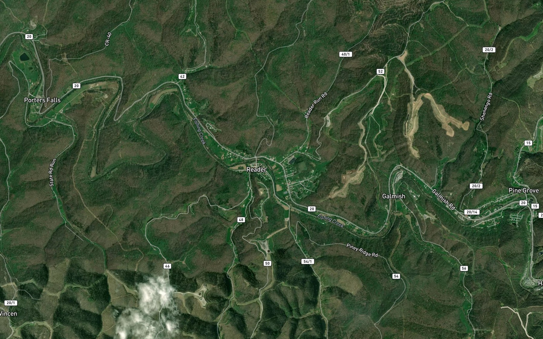 Satellite map of the Reader Creek
