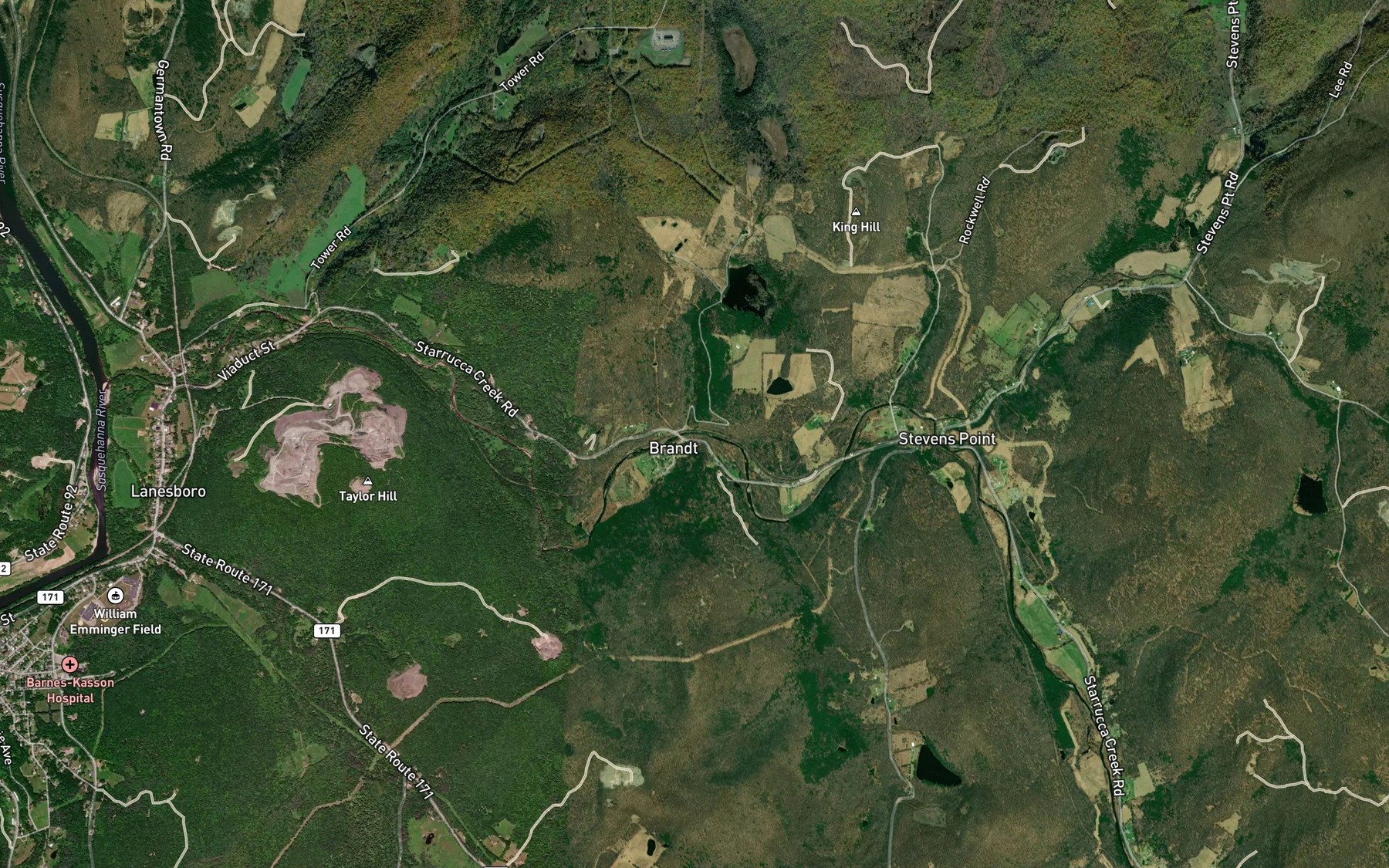 Satellite map of the Little Roaring Brook