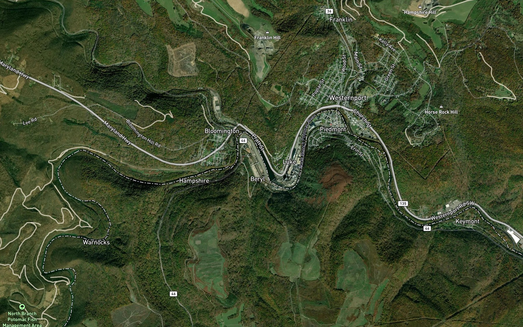 Satellite map of the Montgomery Run