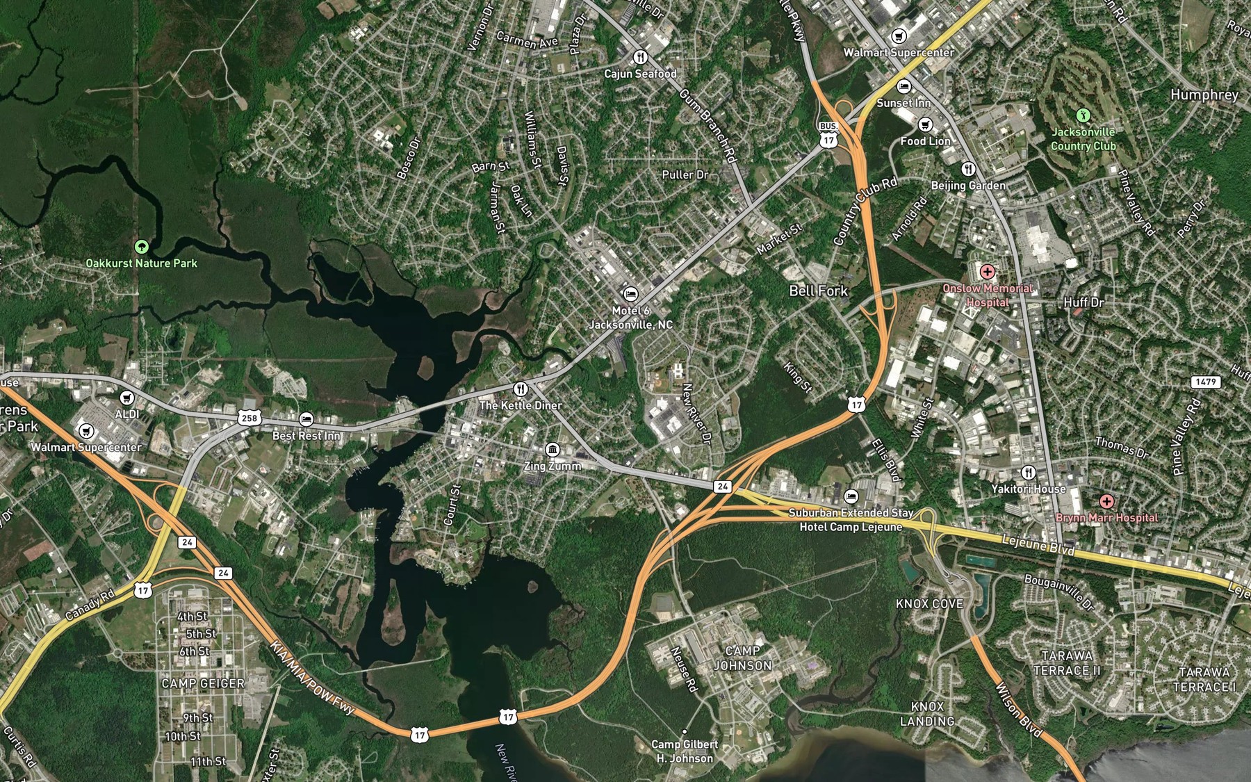 Satellite map of the Sandy Run Branch