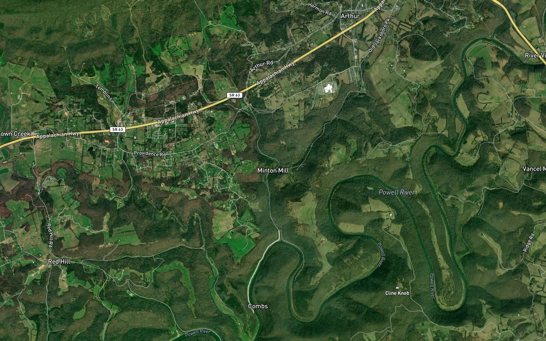 Satellite map of the Yellow Branch