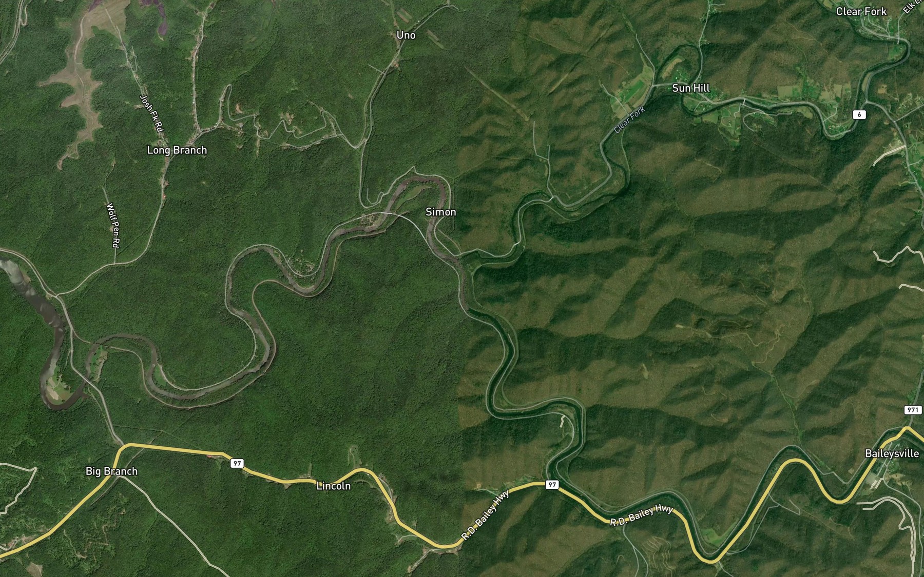 Satellite map of the Wolfpen Branch
