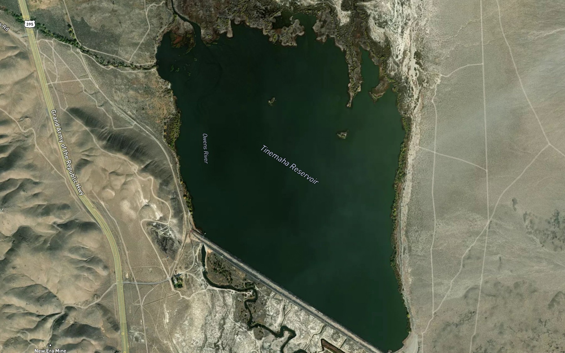 Satellite map of the Tinemaha Reservoir