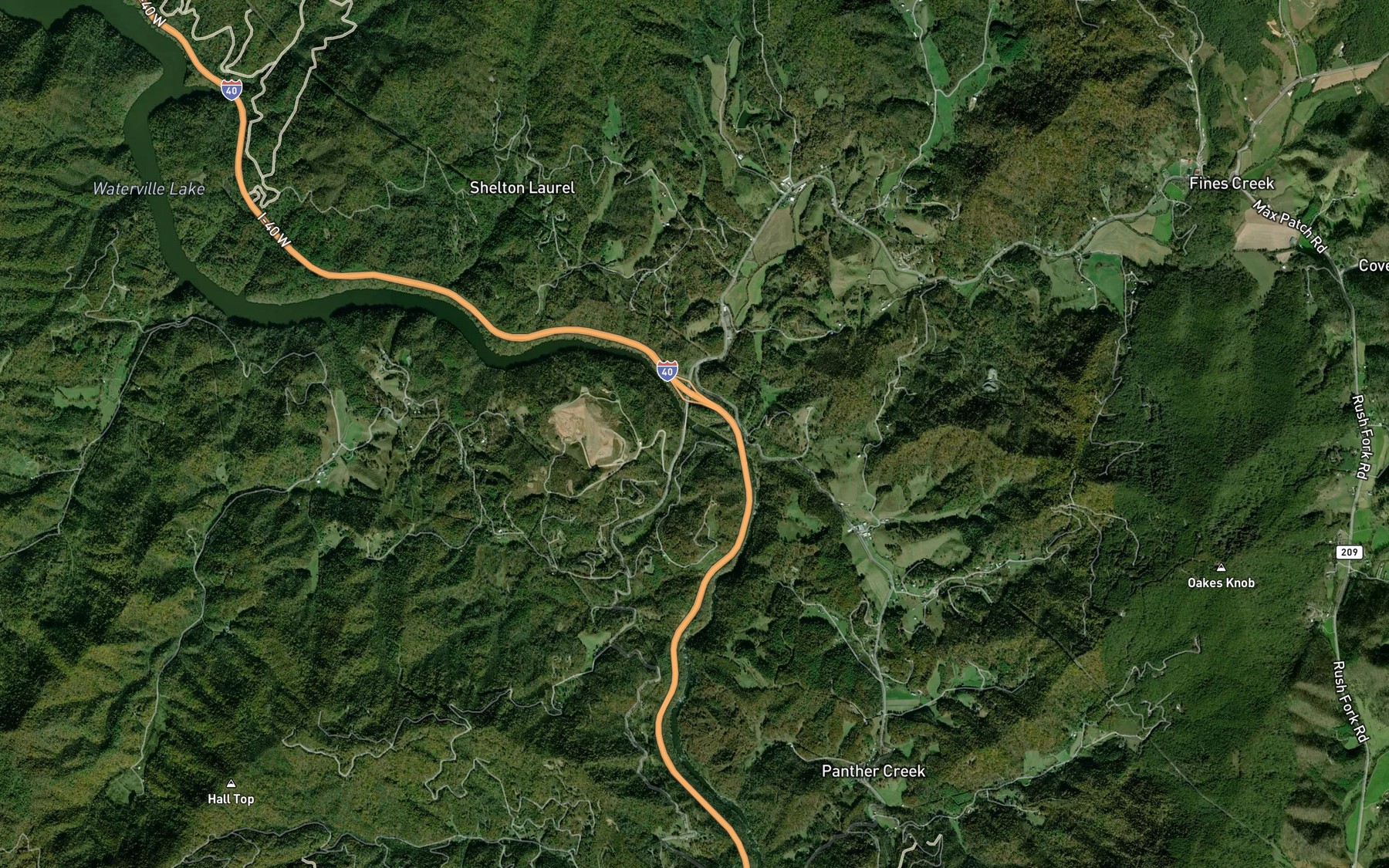Satellite map of the Leatherwood Branch