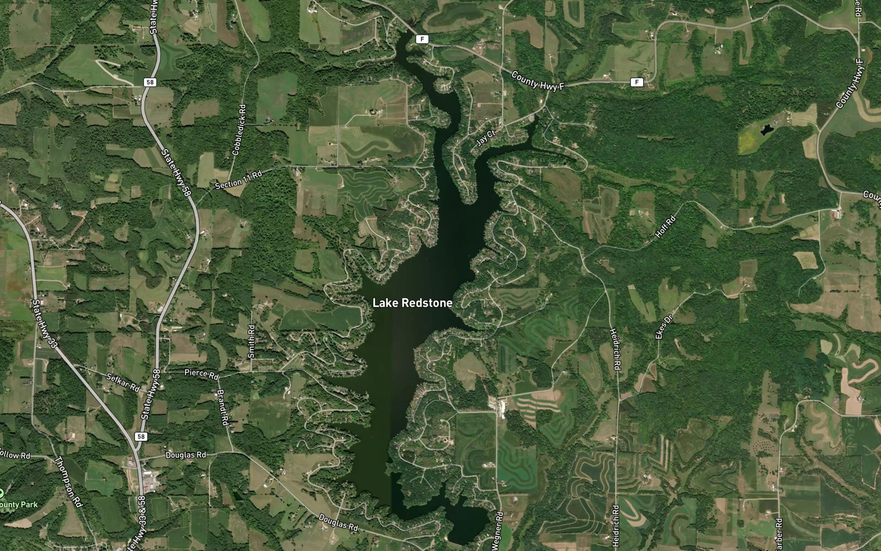 Satellite map of the Lake Redstone