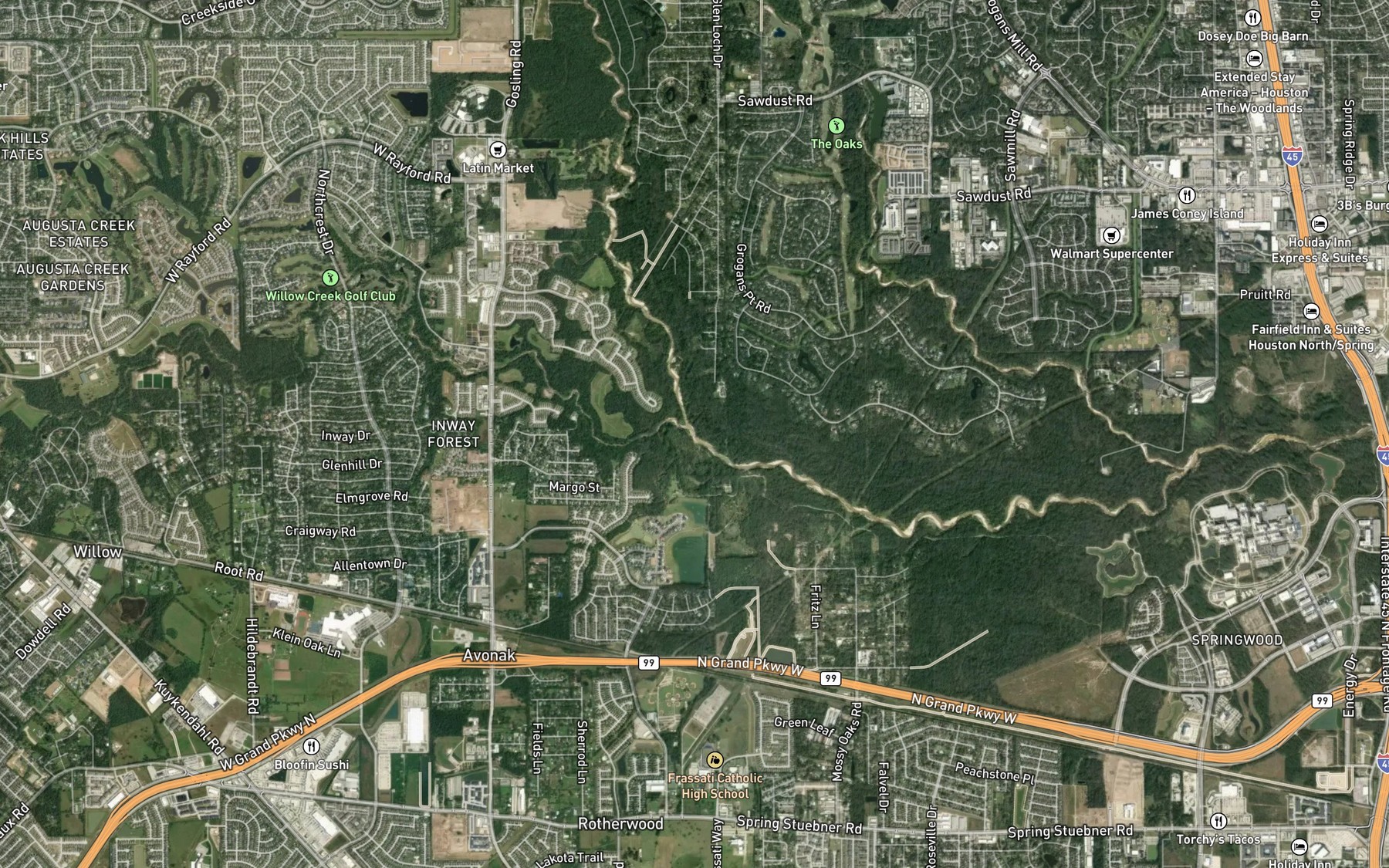 Satellite map of the Willow Creek