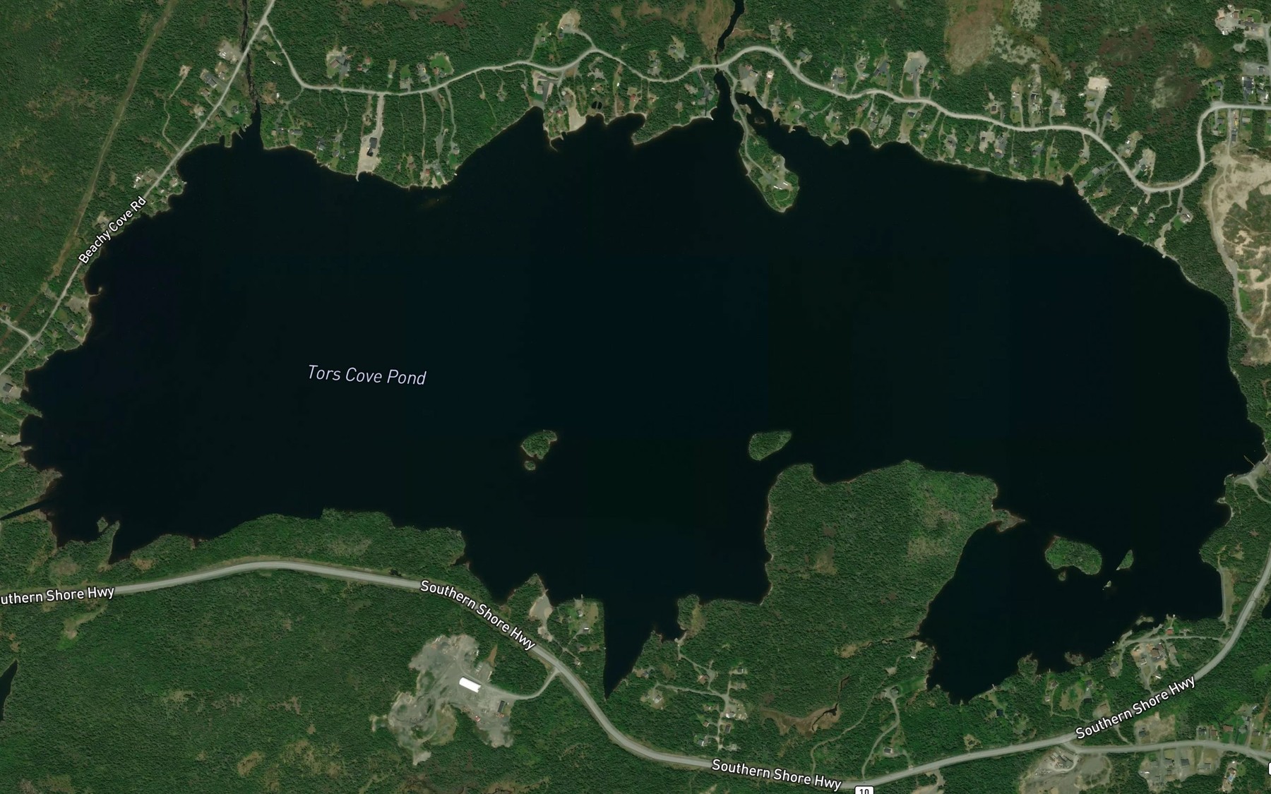Satellite map of the Tors Cove Pond