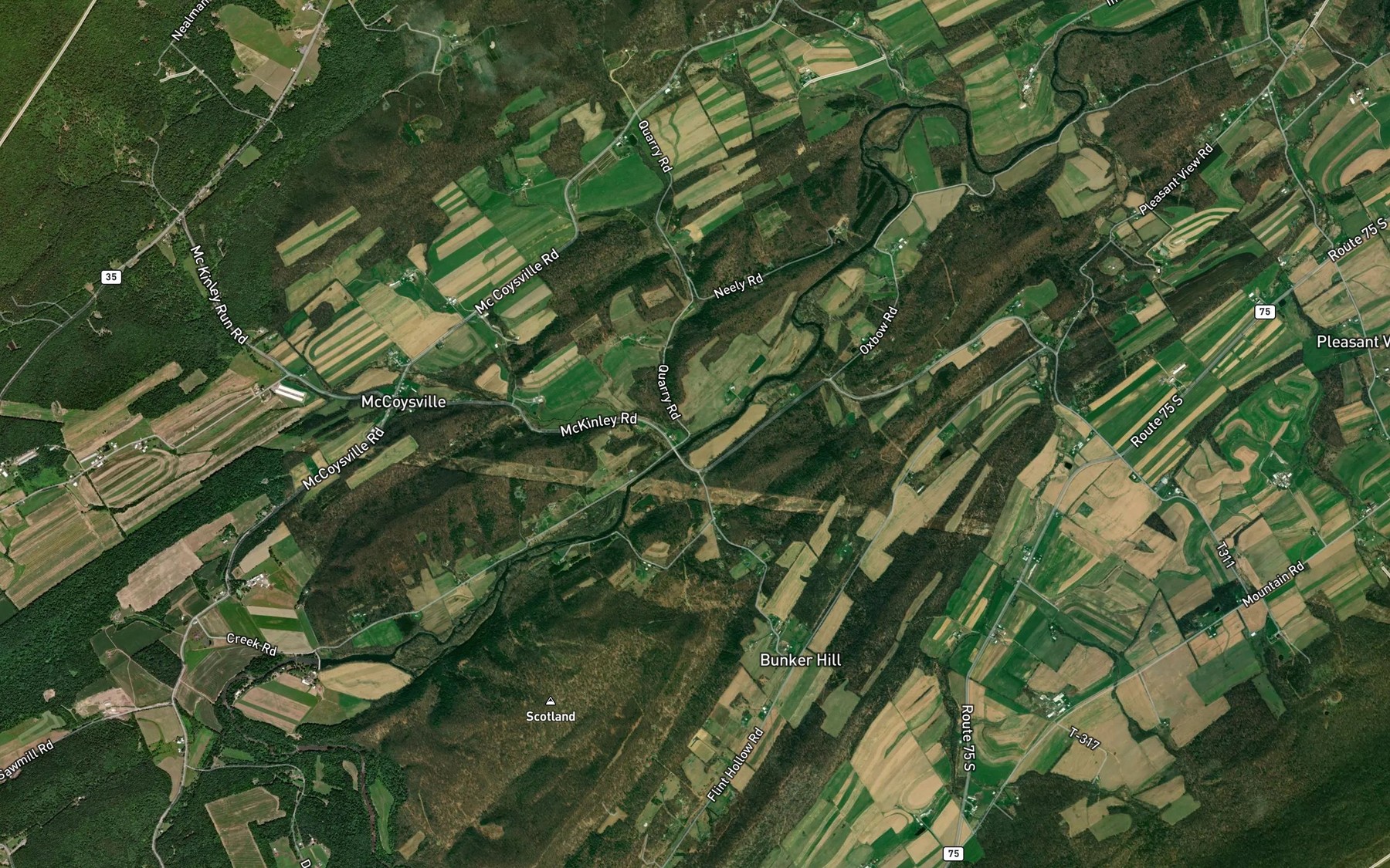 Satellite map of the McKinley Run