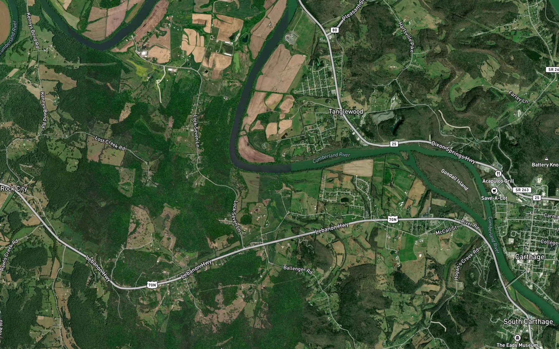 Satellite map of the Ward Creek