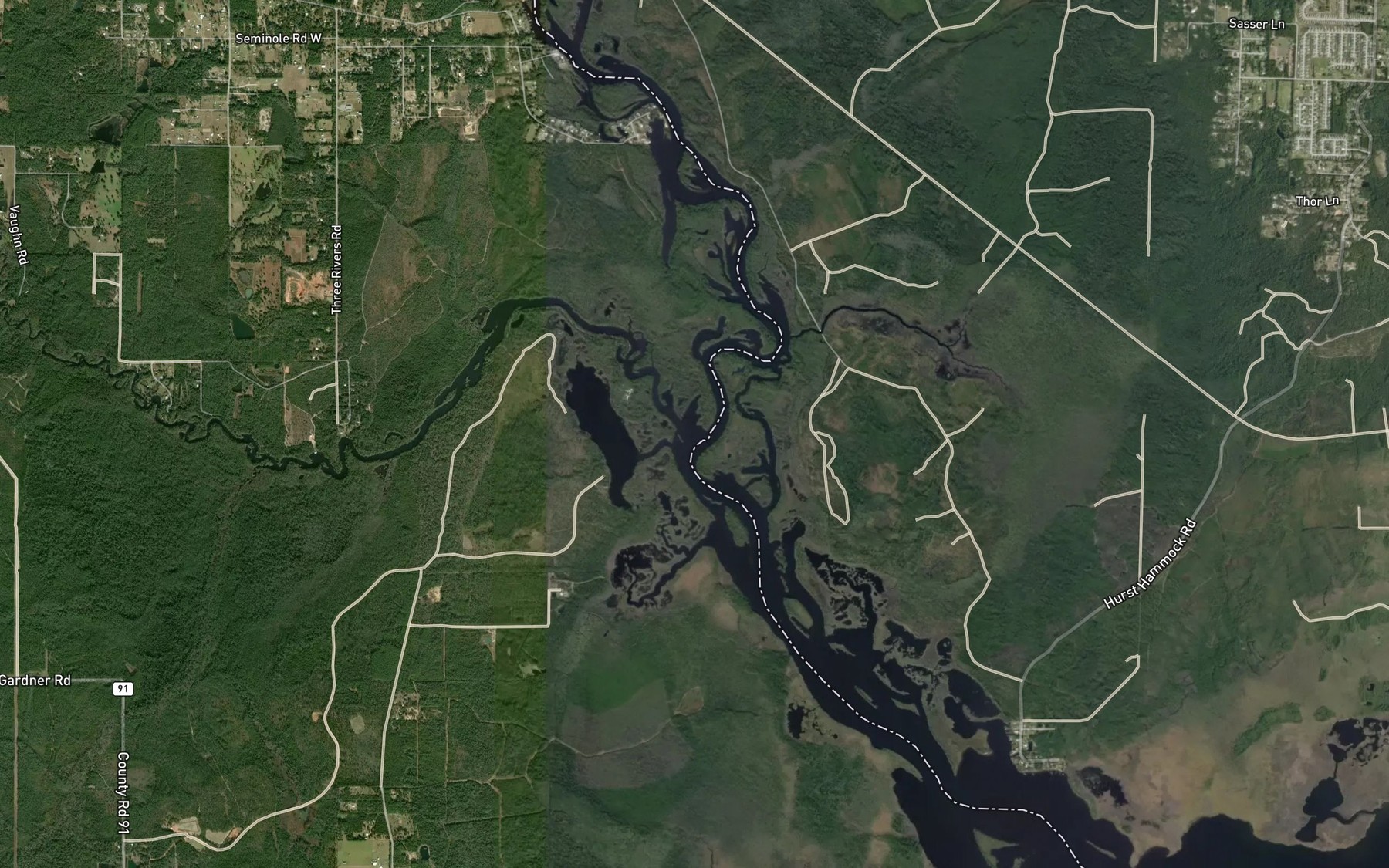 Satellite map of the Blackwater River