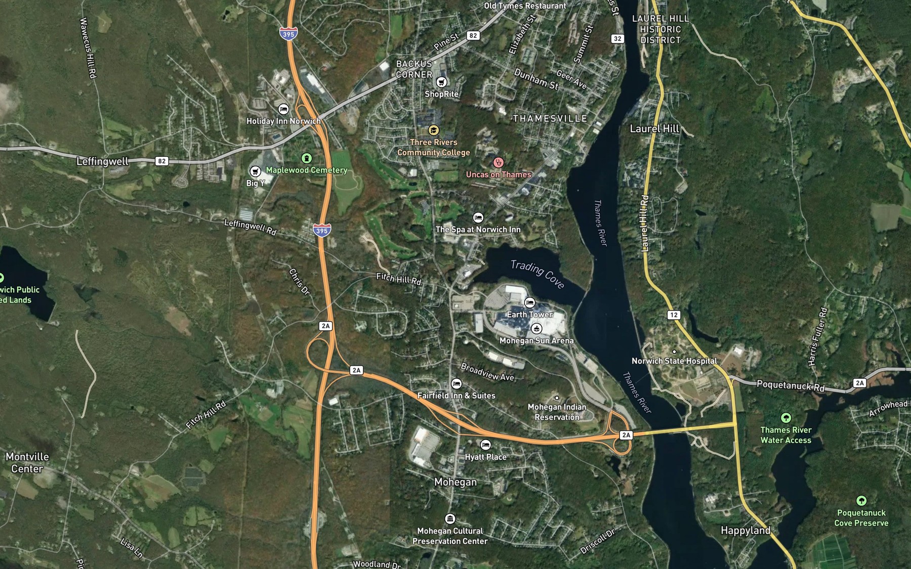 Satellite map of the Trading Cove Pond