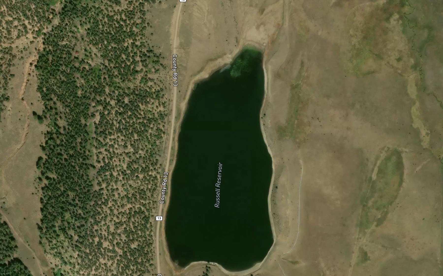 Satellite map of the Russell Reservoir