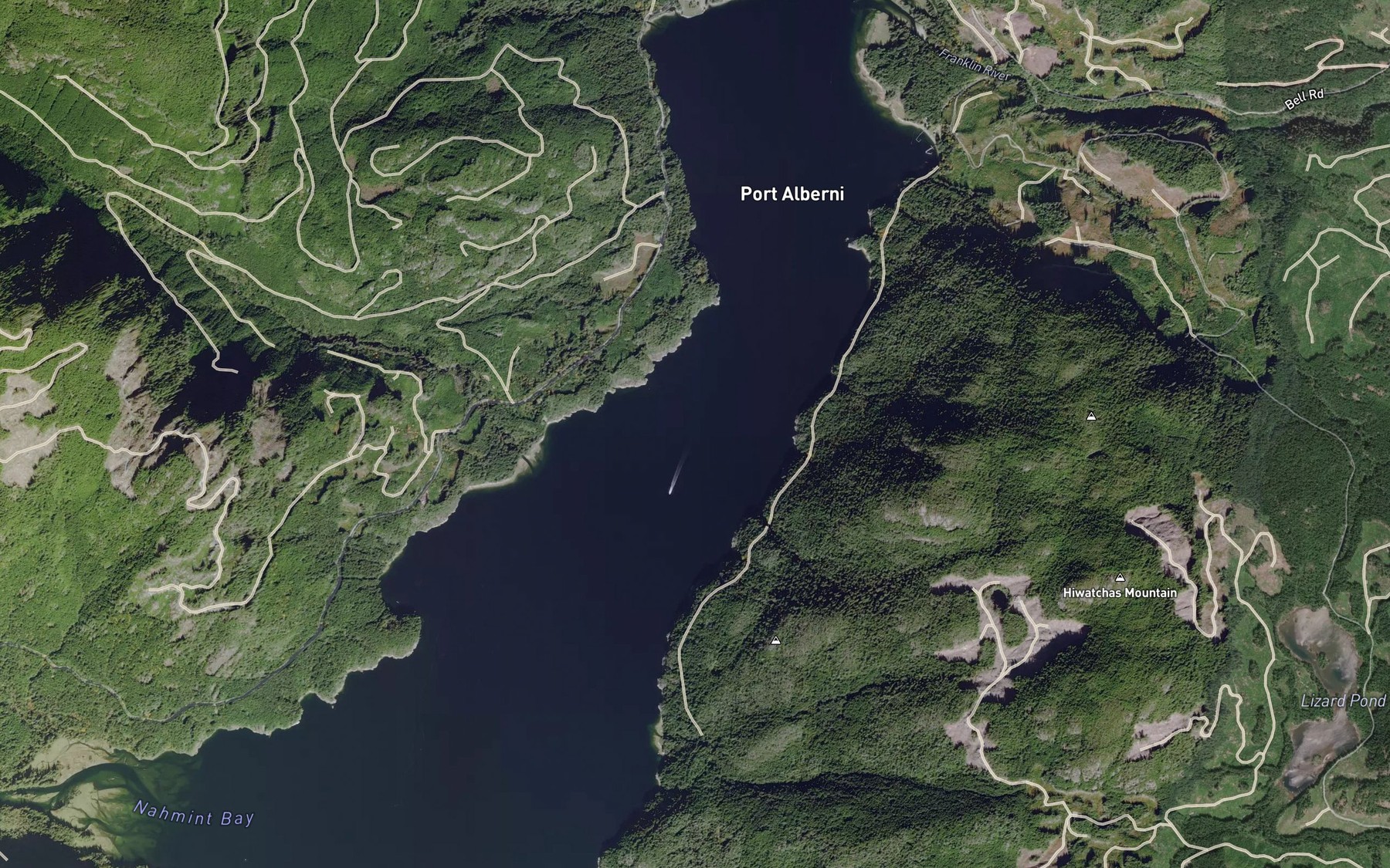 Satellite map of the Alberni Inlet