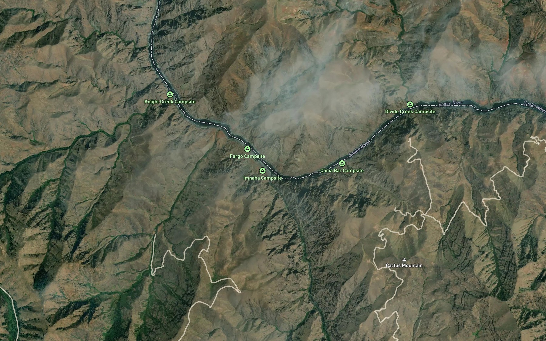 Satellite map of the Imnaha River