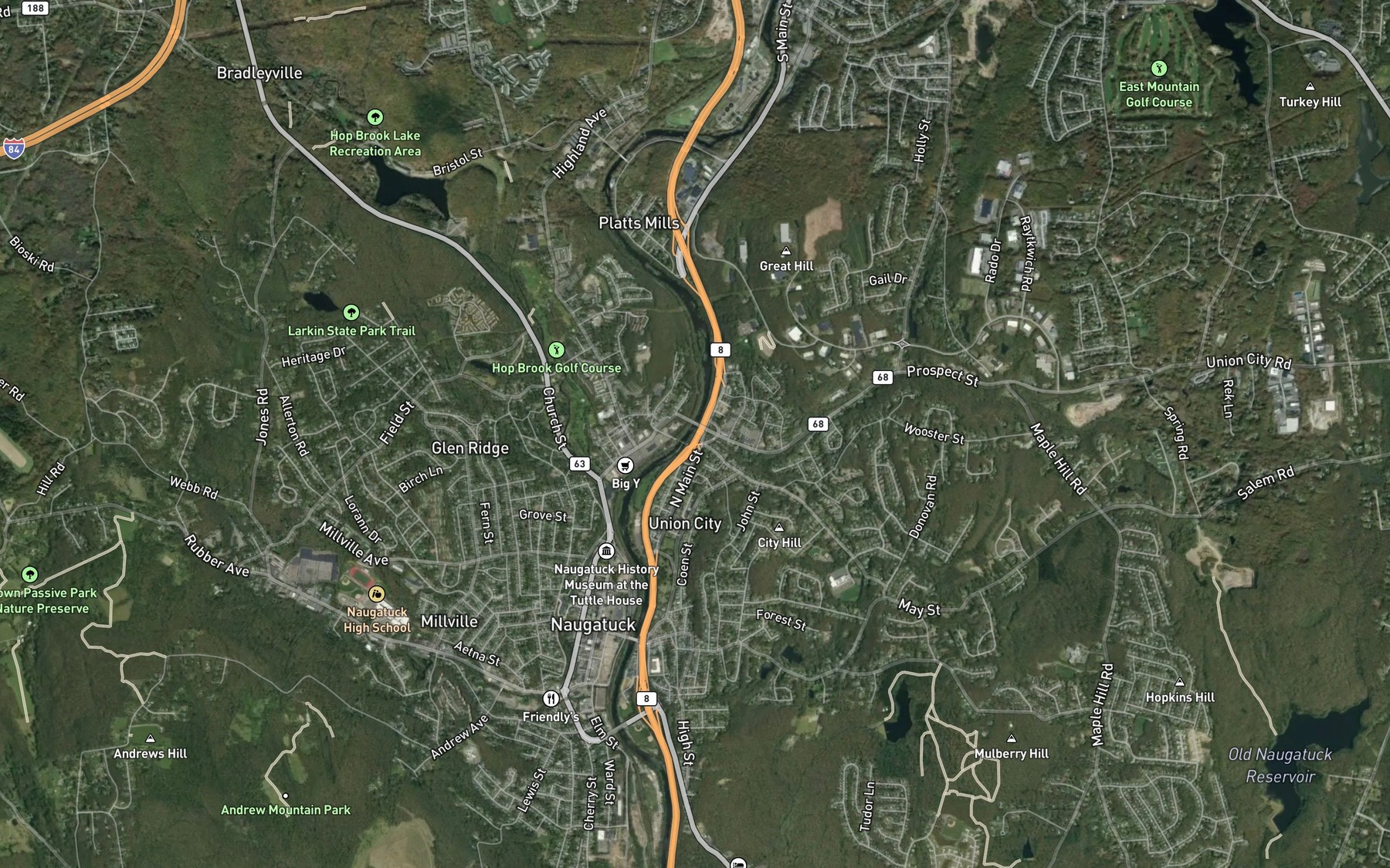 Satellite map of the Fulling Mill Brook