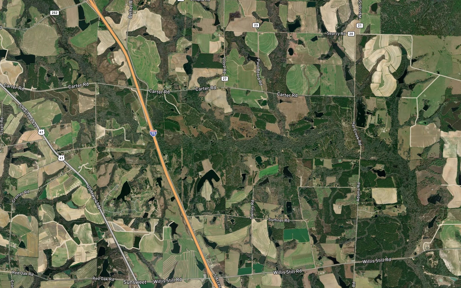 Satellite map of the Gulley Branch