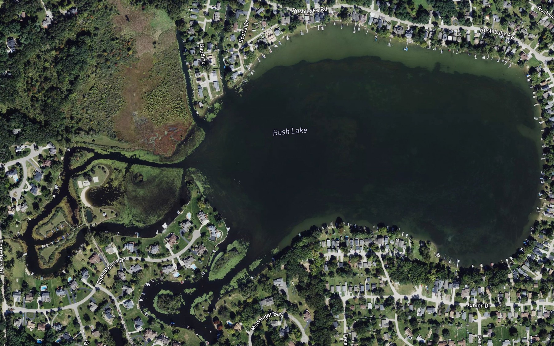 Satellite map of the Rush Lake