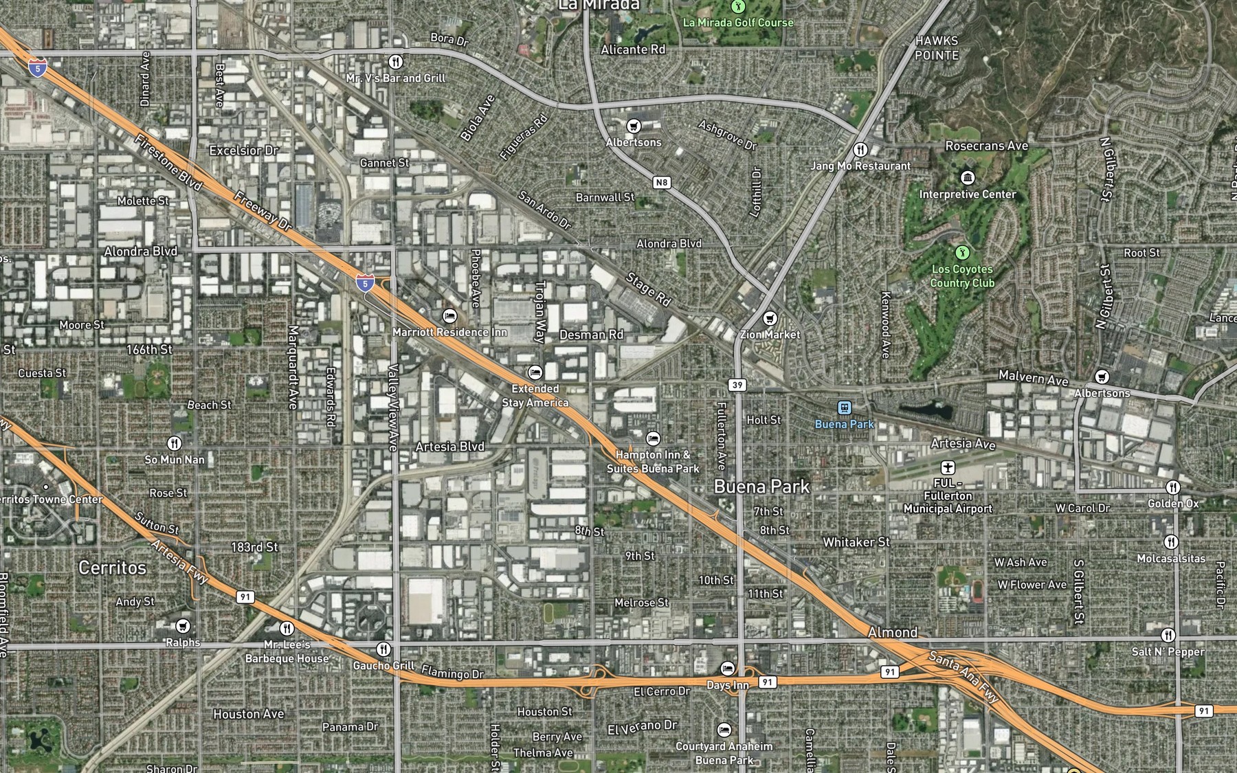 Satellite map of the Brea Creek