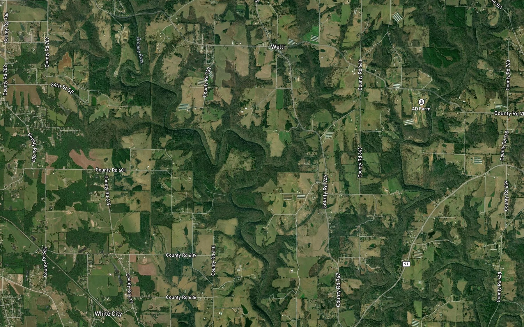 Satellite map of the Glasscock Creek