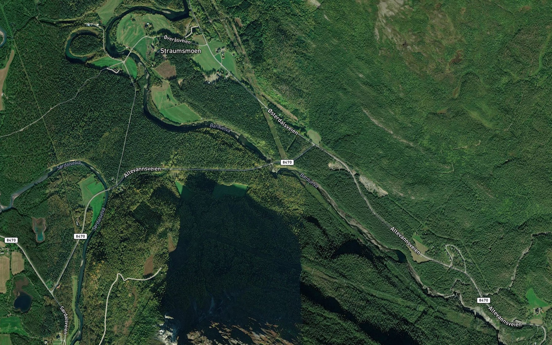 Satellite map of the Stromsmofossen