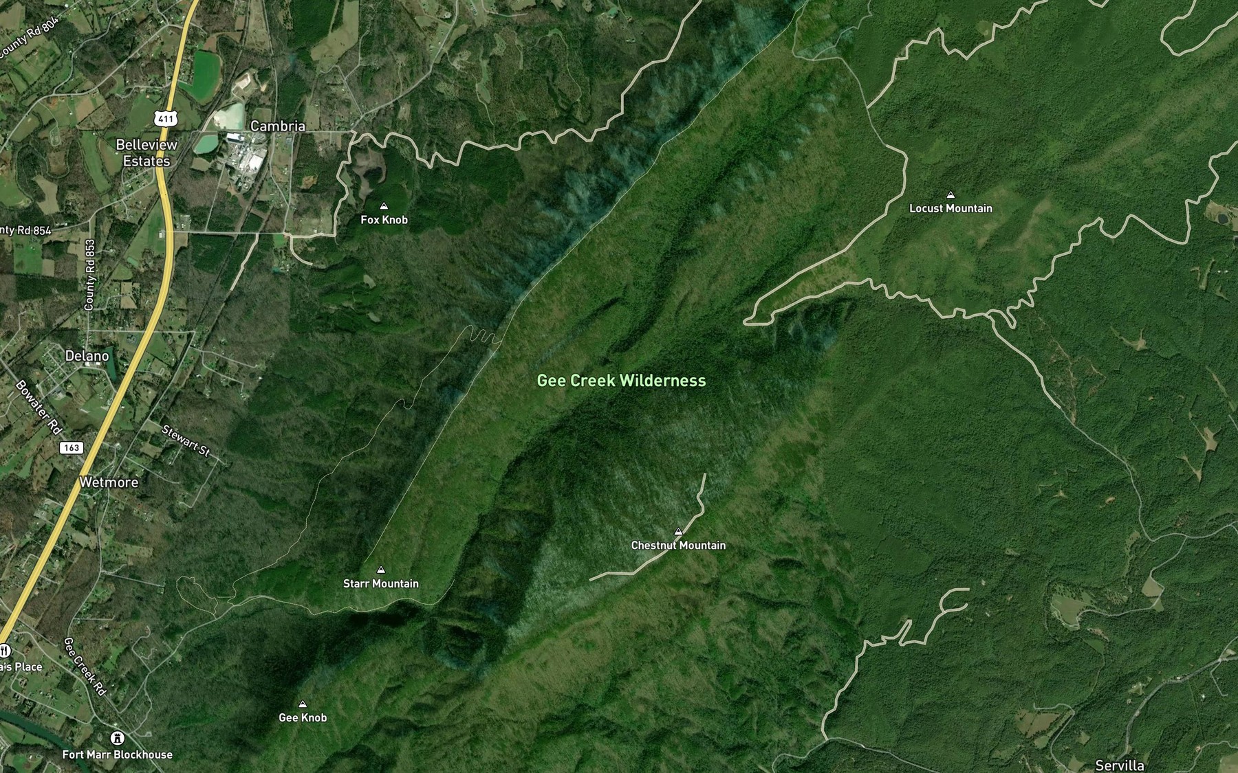 Satellite map of the Poplar Springs Branch